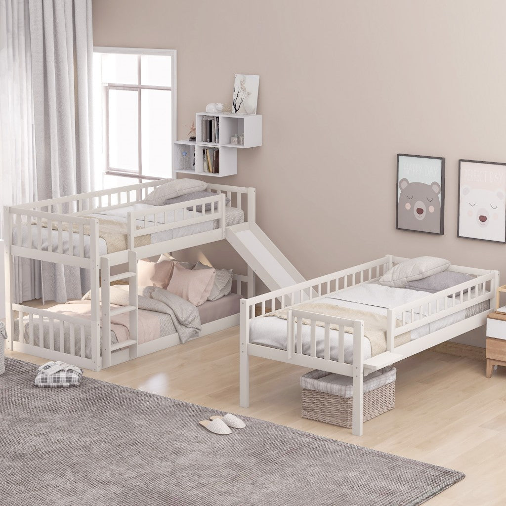 White Twin over Twin over Twin Contemporary Manufactured Wood and Solid Wood Bunk Bed