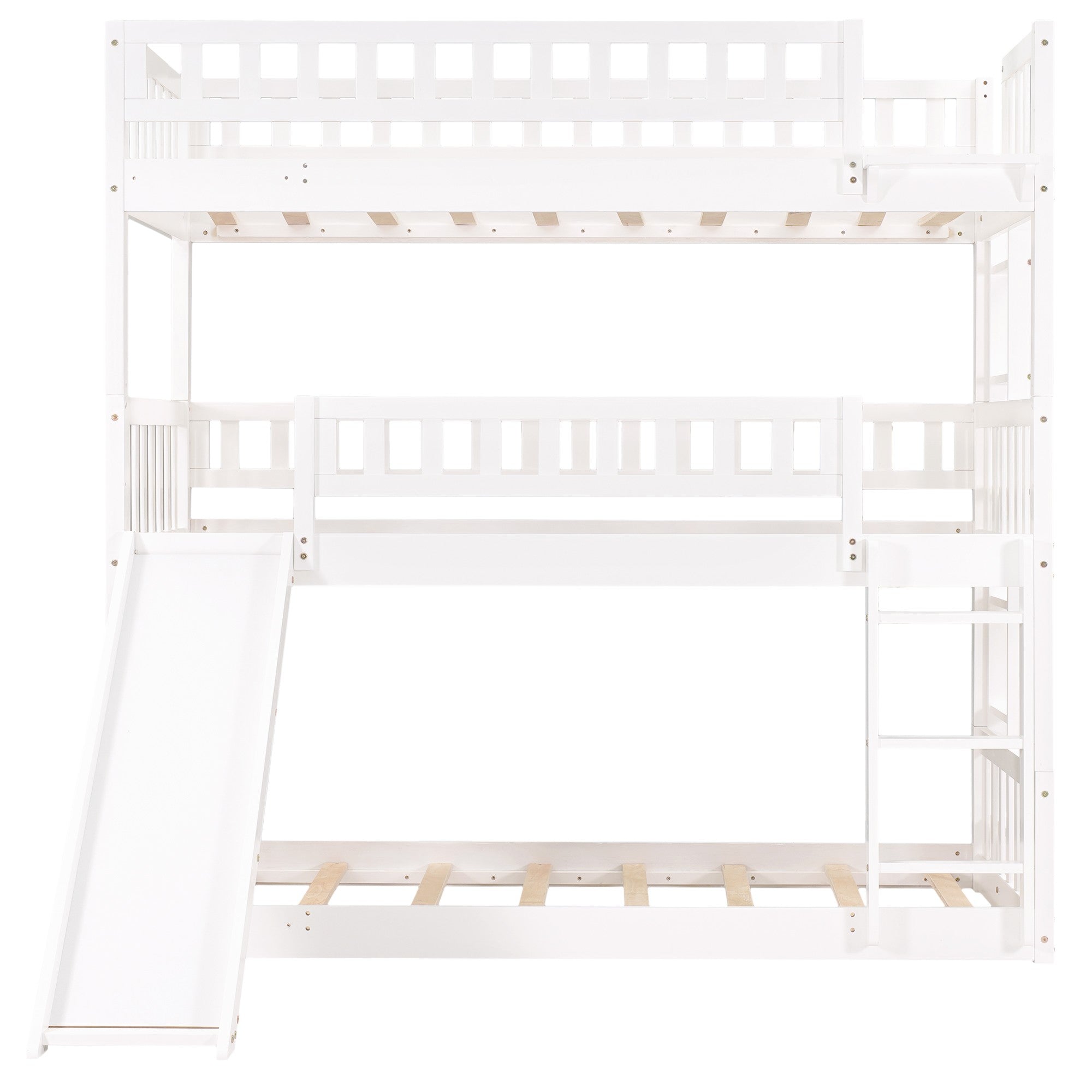 White Twin over Twin over Twin Contemporary Manufactured Wood and Solid Wood Bunk Bed