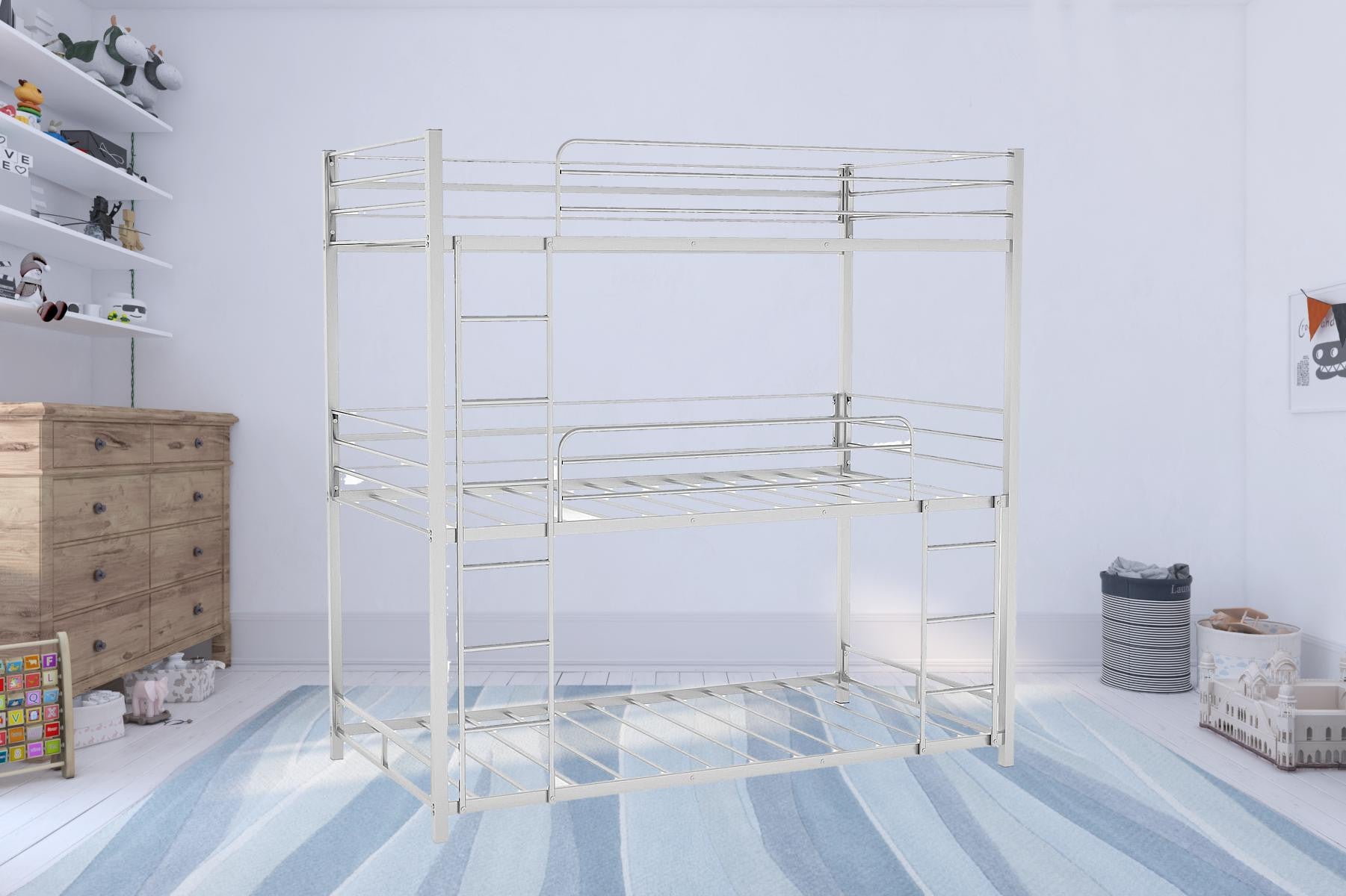 Silver Twin Over Twin Over Twin Traditional Bunk Bed