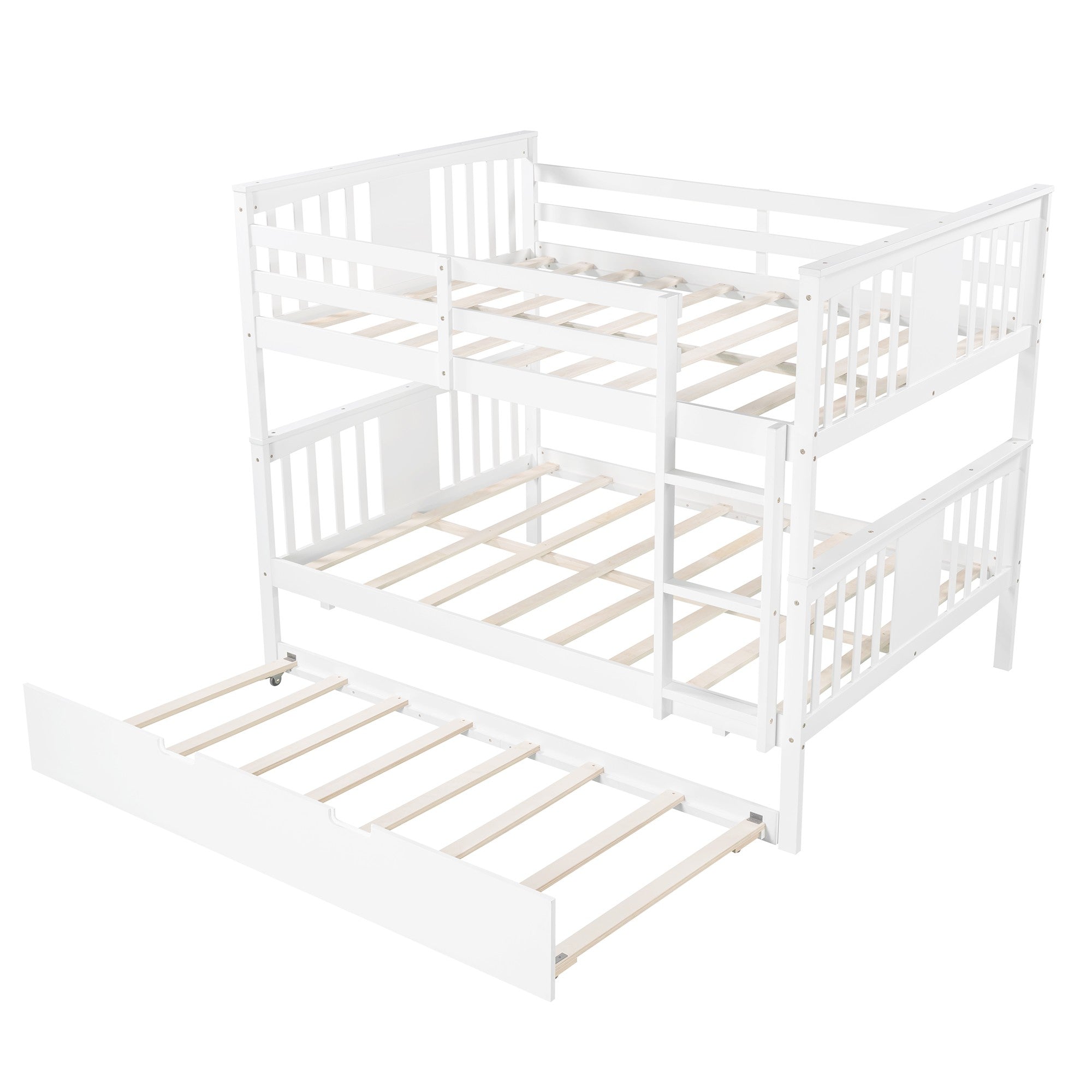 White Double Full Size Over Twin Trundle Bunk Bed