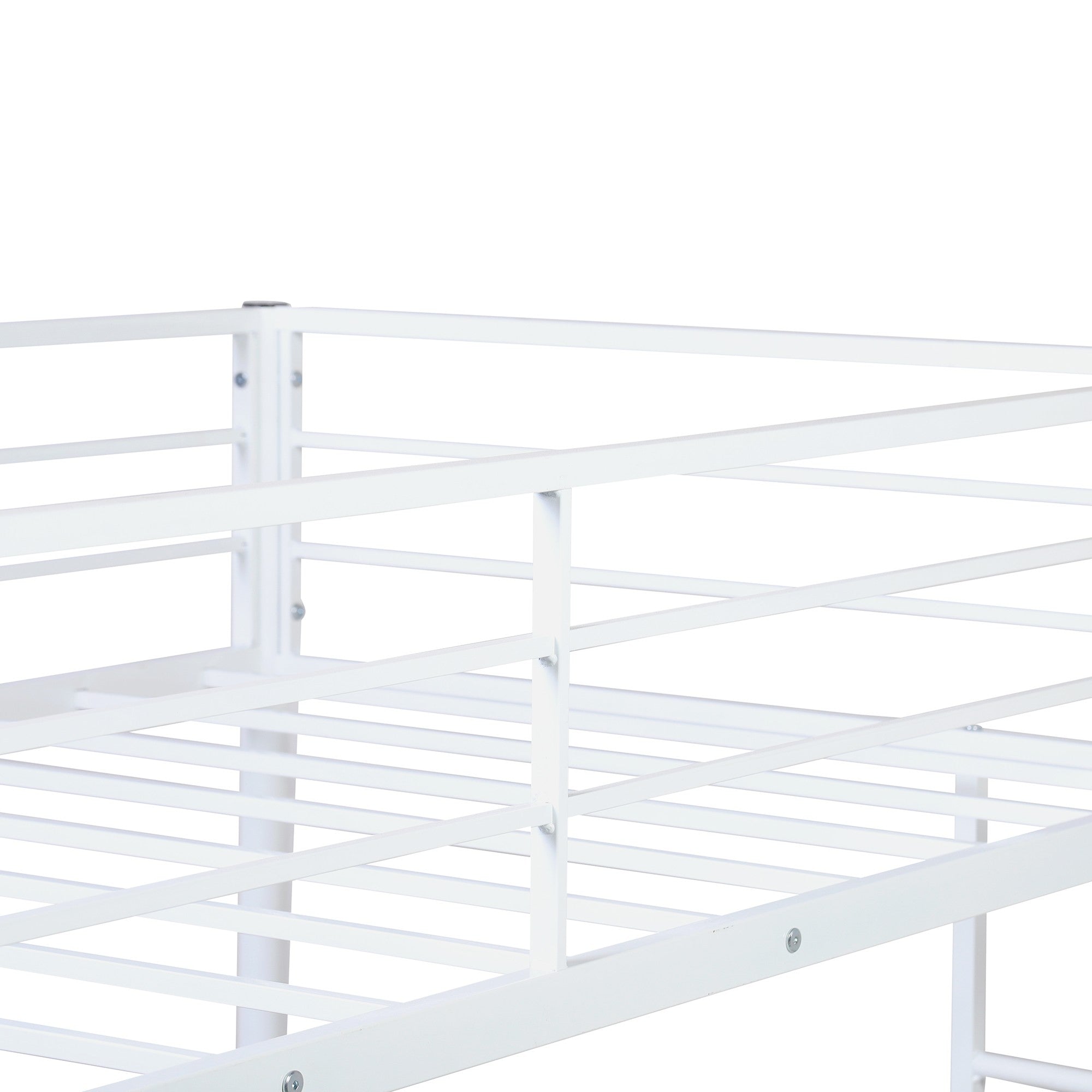 White Metal Twin Size Loft Bed with Desk