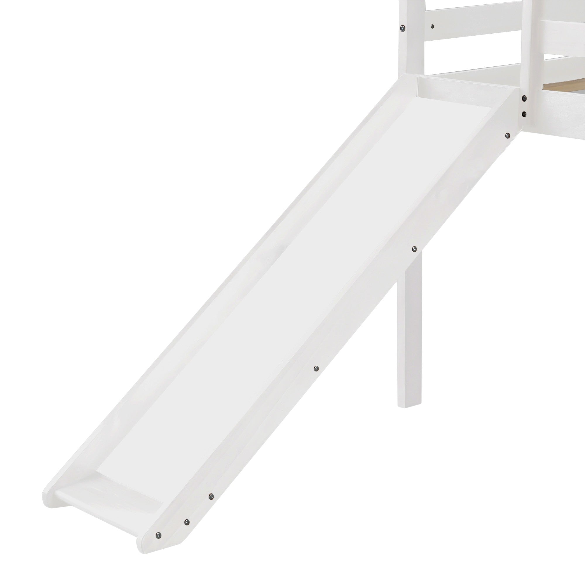 White Low Loft Bed With Slide