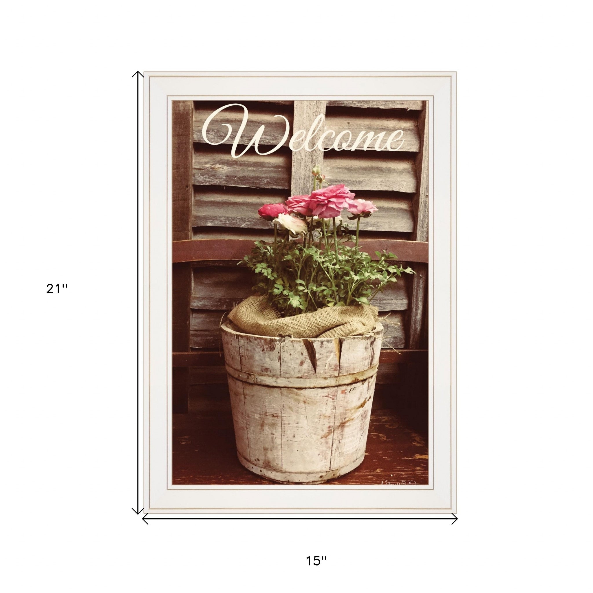 Rustic Welcome Roses White Framed Print Wall Art