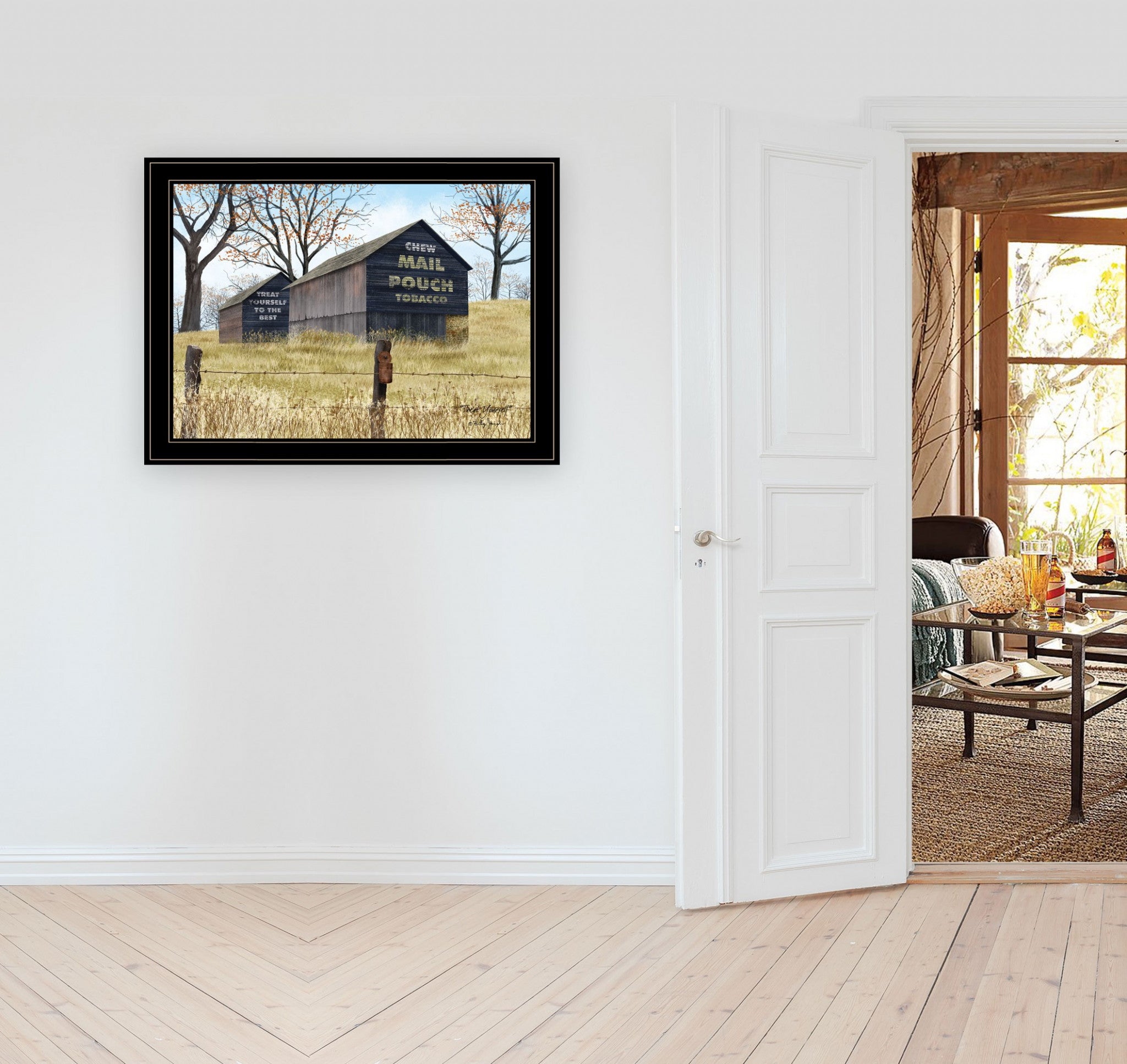 Treat Yourself Mail Pouch Tobacco Barn Black Framed Print Wall Art