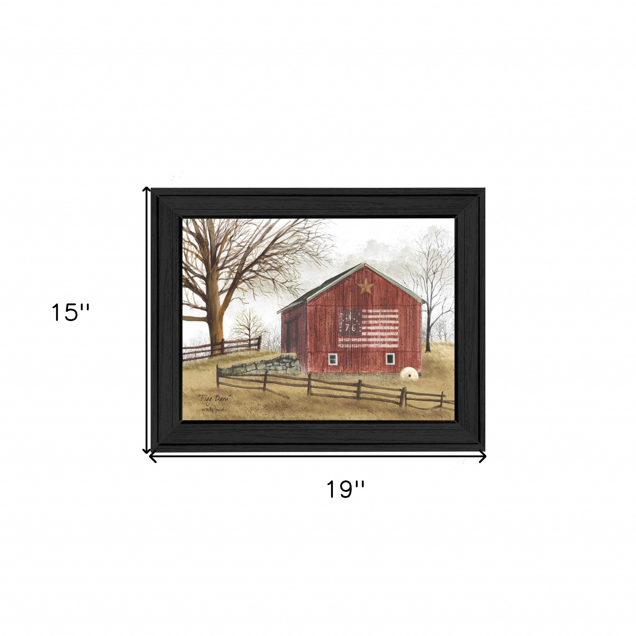 Red White and Blue Bicentennial Flag  on Barn  Black Framed Print Wall Art