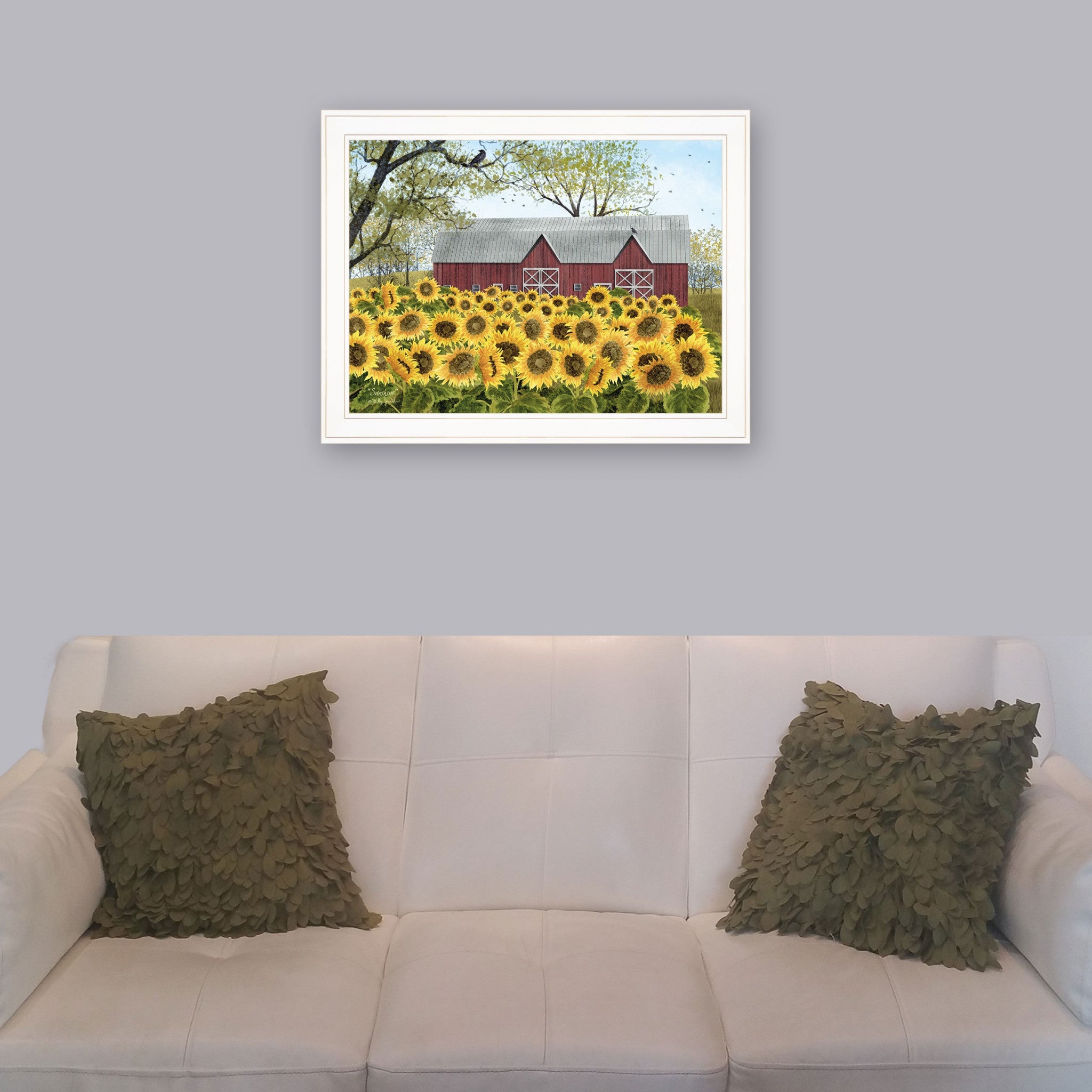 Sunflower Farm White Framed Print Wall Art