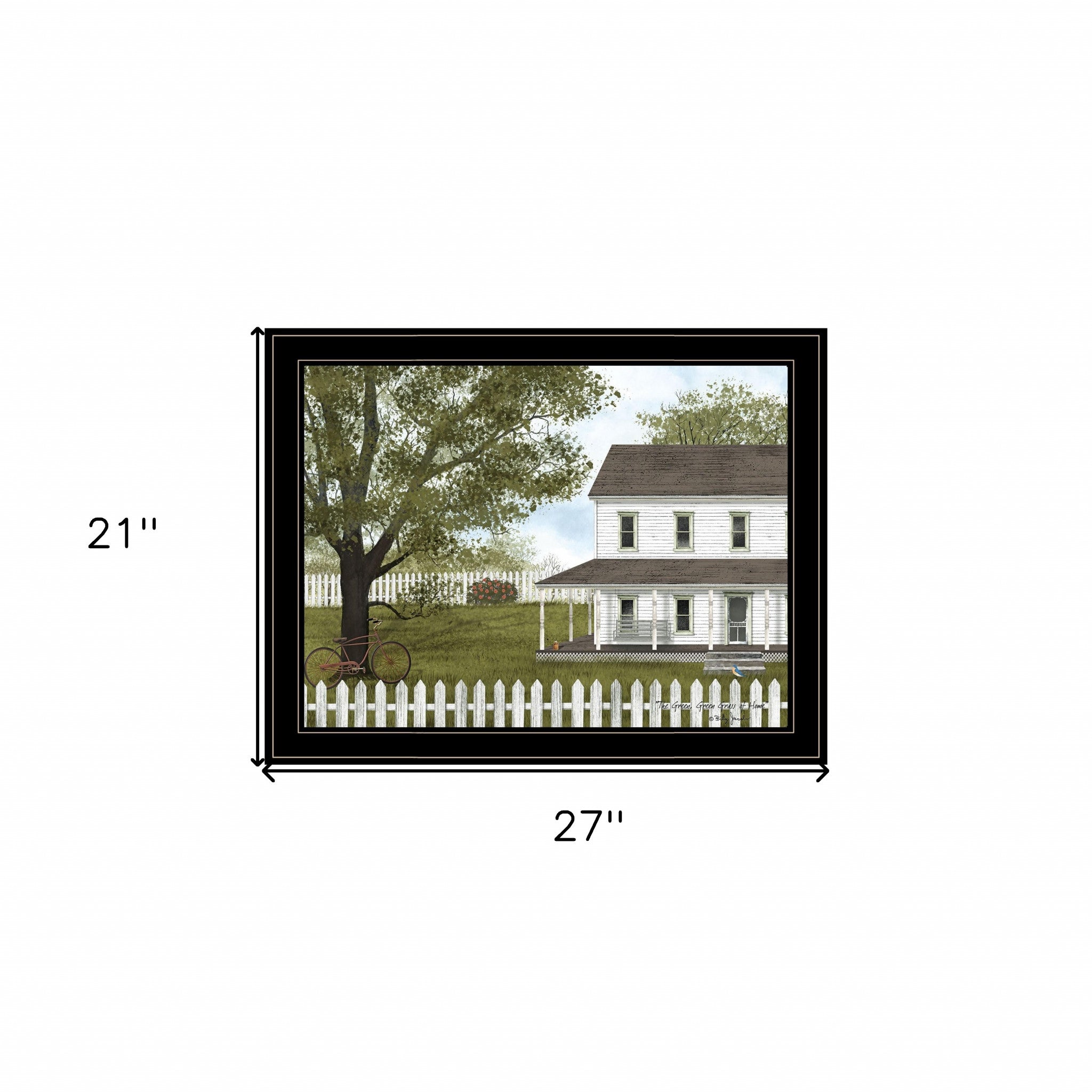 White Farmhouse with Picket Fence Black Framed Print Wall Art