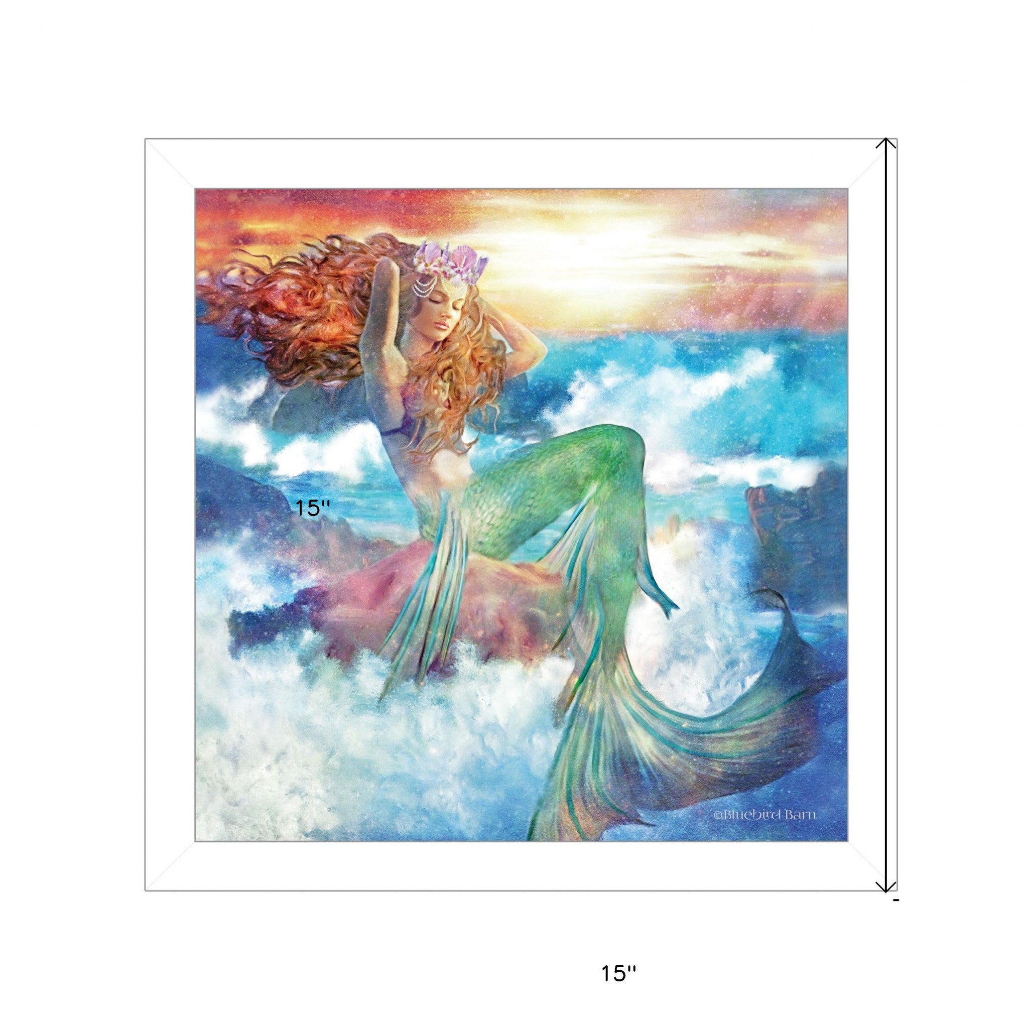 Sunset Mermaid 2 White Framed Print Wall Art