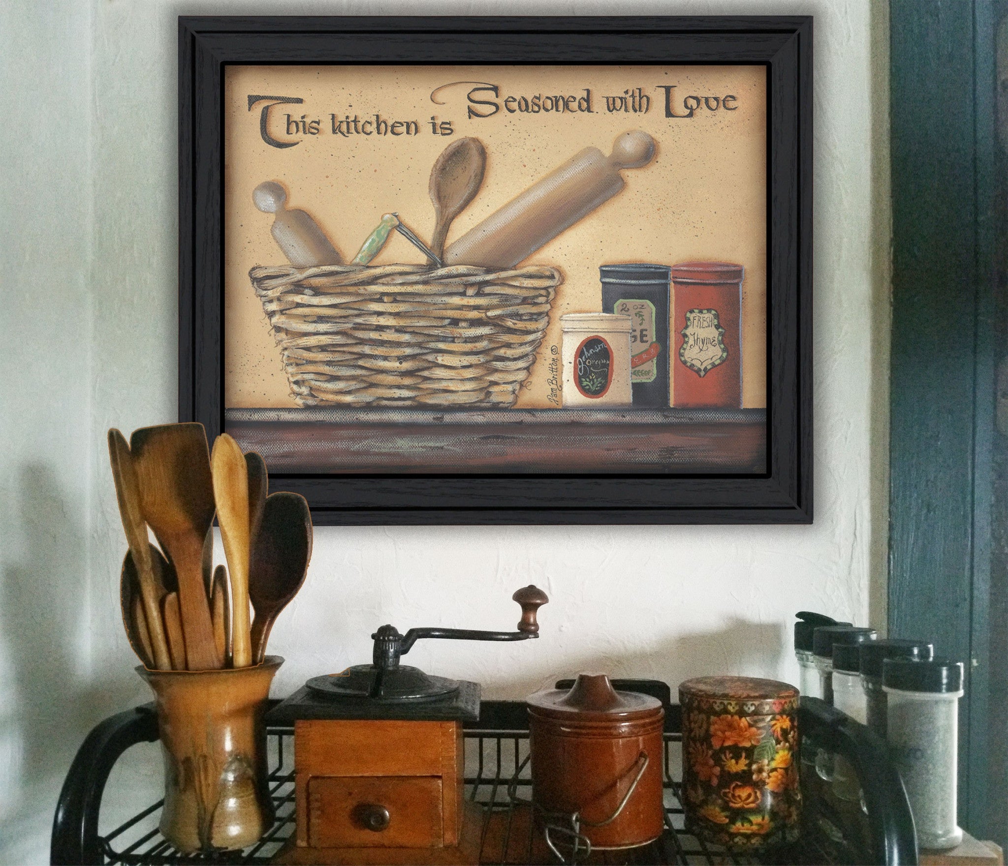 Seasoned With Love Black Framed Print Kitchen Wall Art