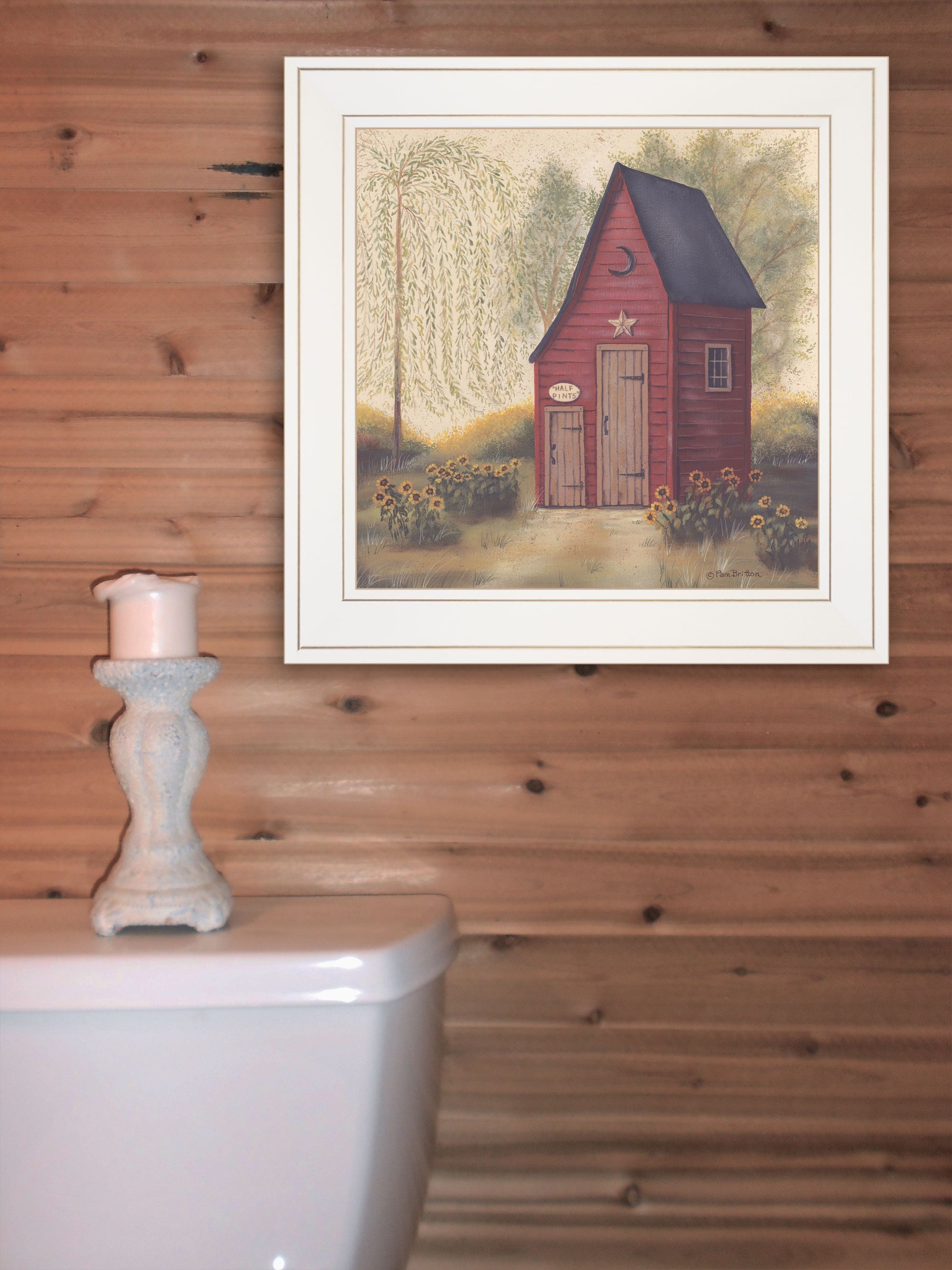 Folk Art Outhouse Ii 1 White Framed Print Bathroom Wall Art