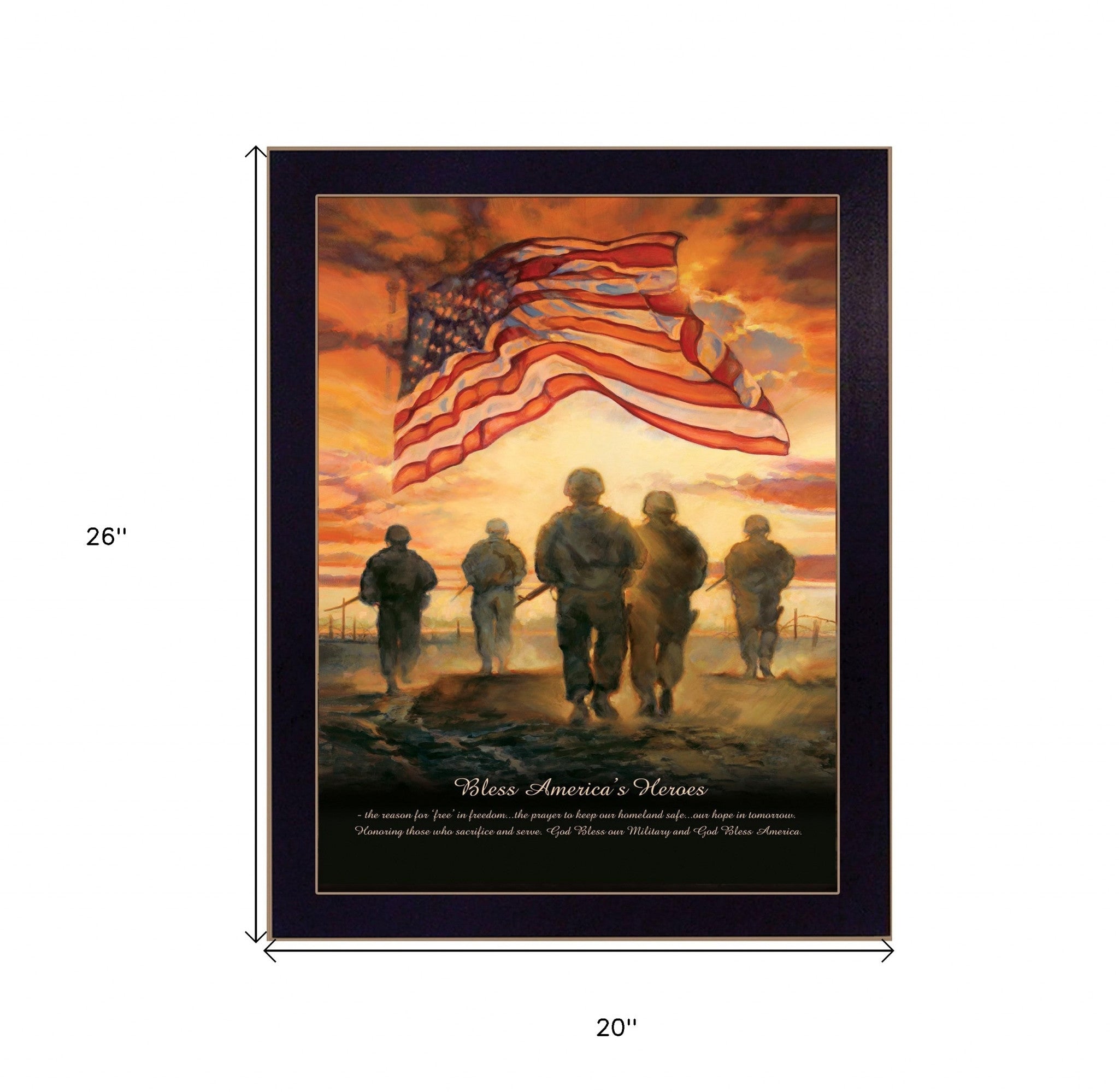 Bless Americas Heroes Black Framed Print Wall Art