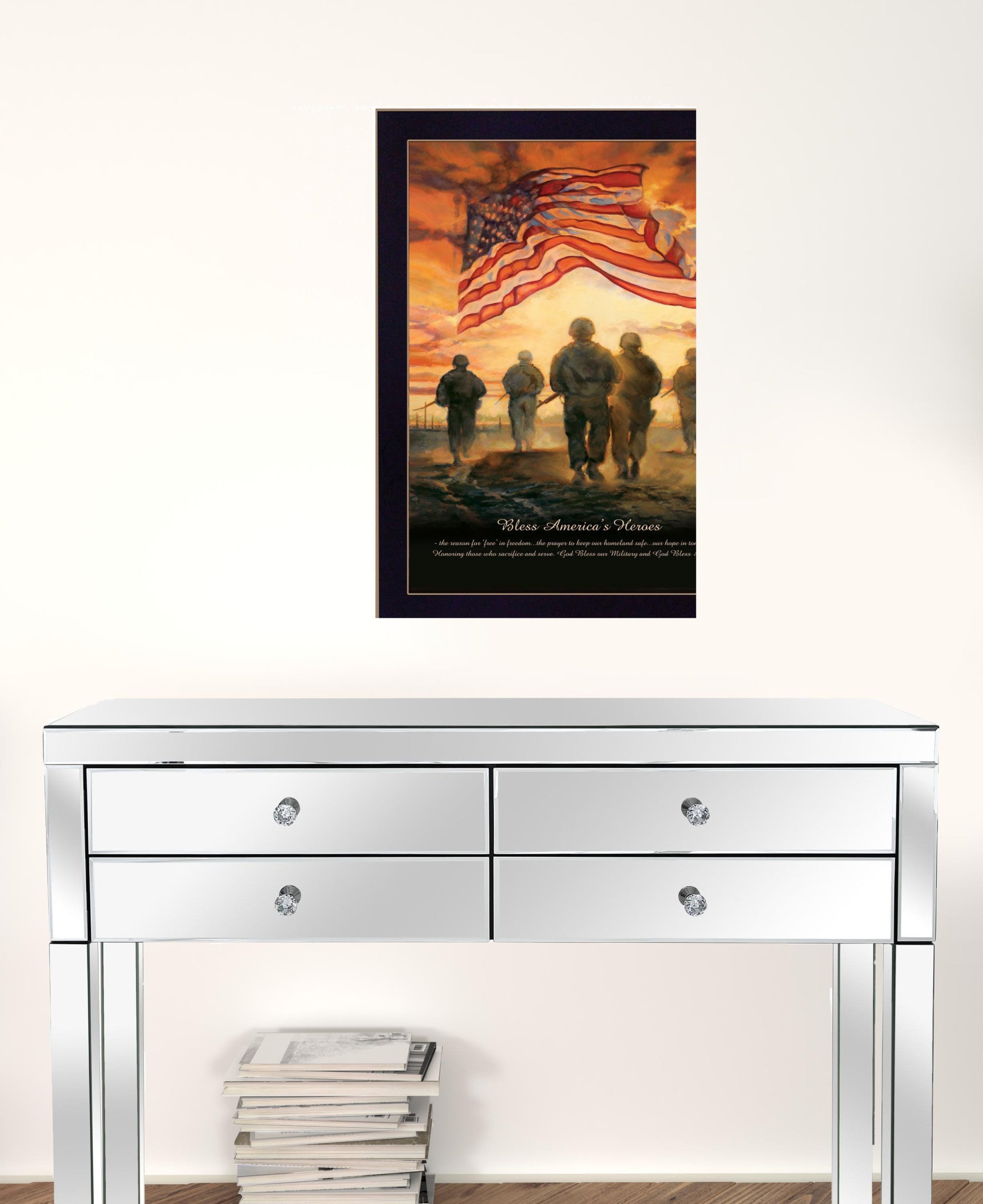 Bless Americas Heroes Black Framed Print Wall Art