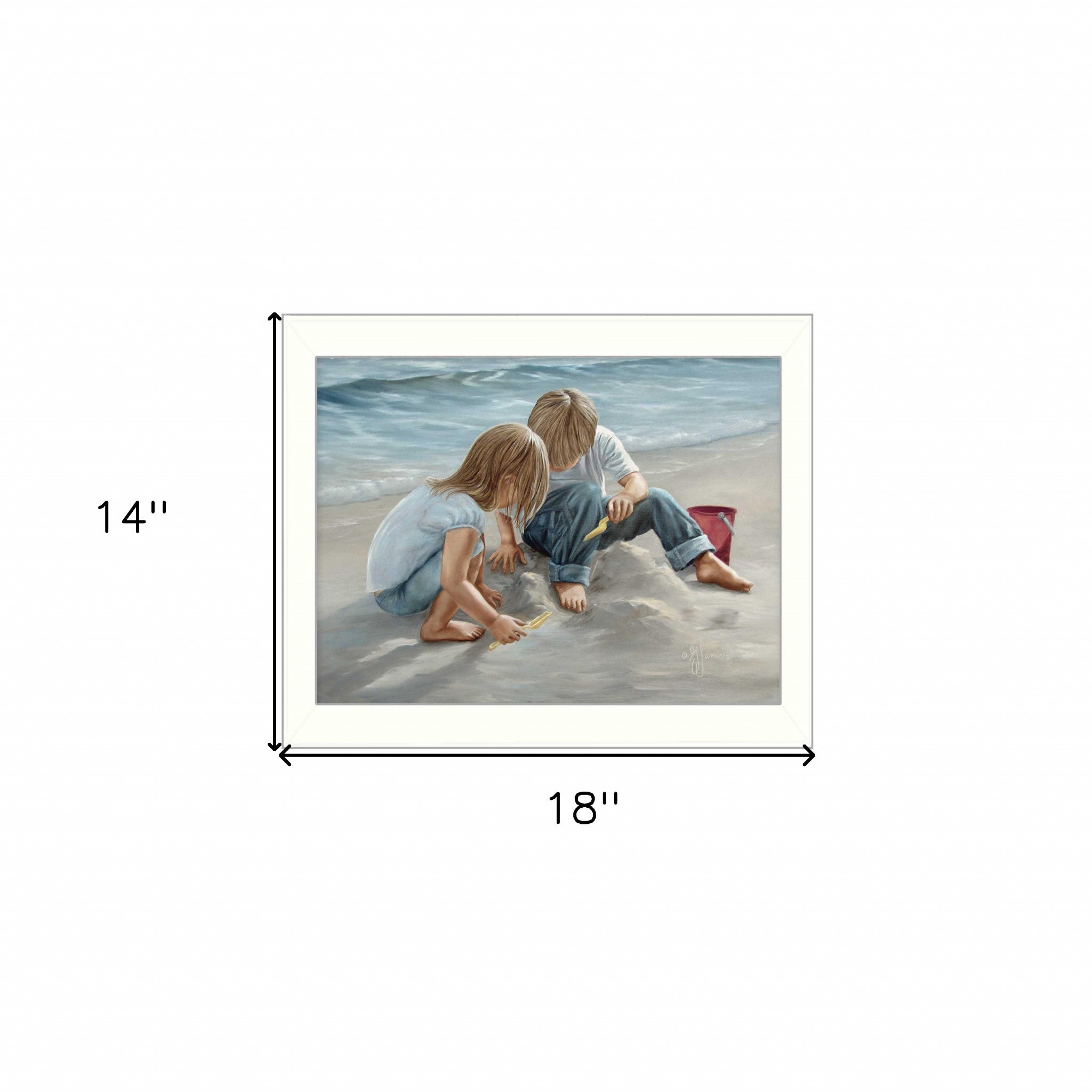 Sand Castle Builders 1 White Framed Print Wall Art