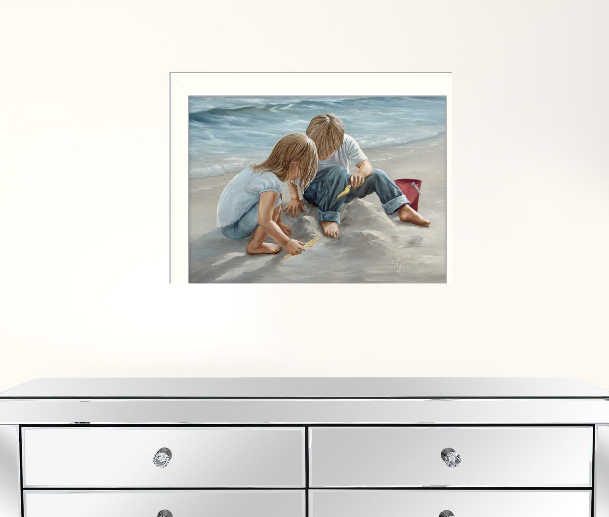 Sand Castle Builders 1 White Framed Print Wall Art