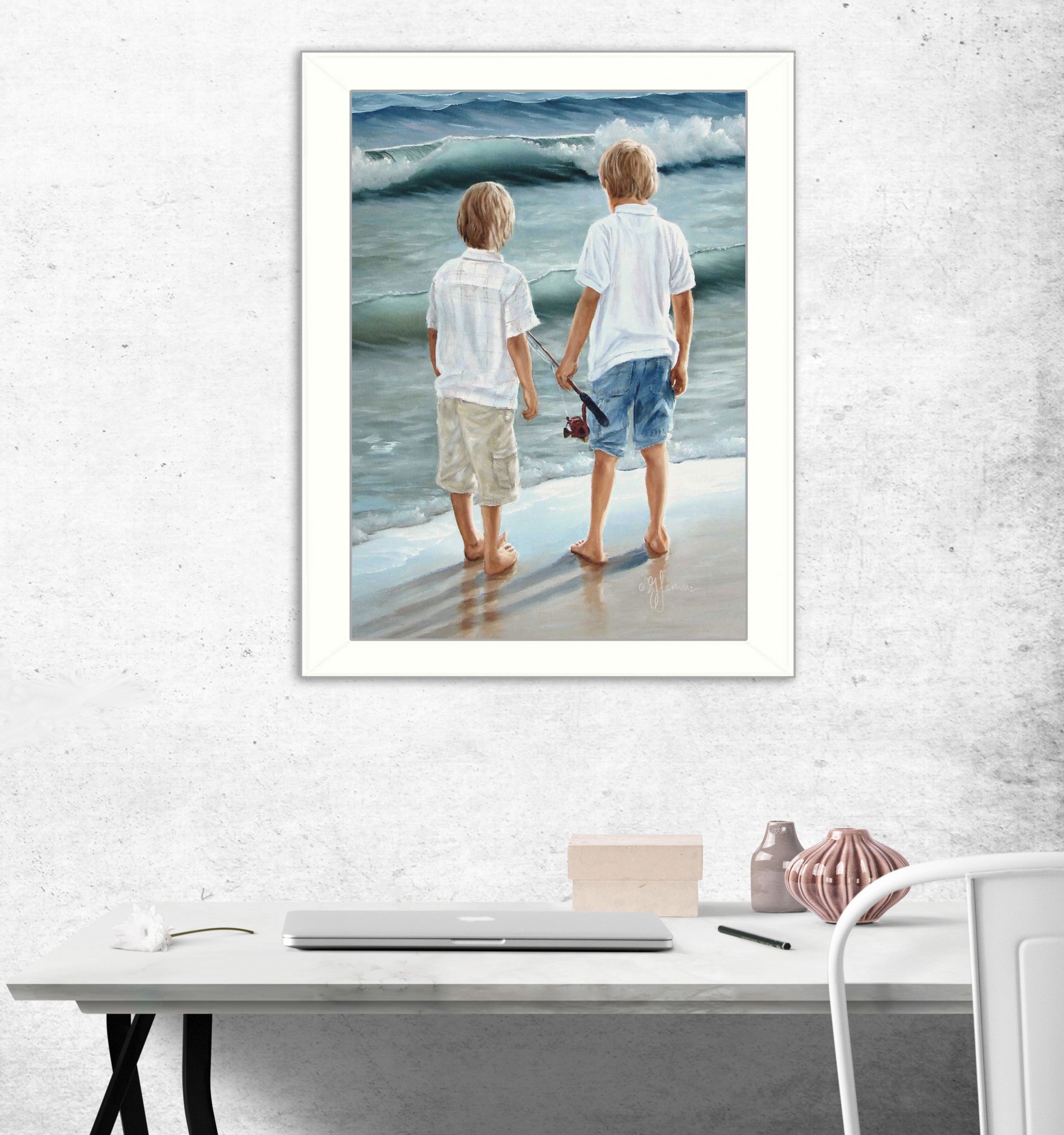 Going Fishing White Framed Print Wall Art