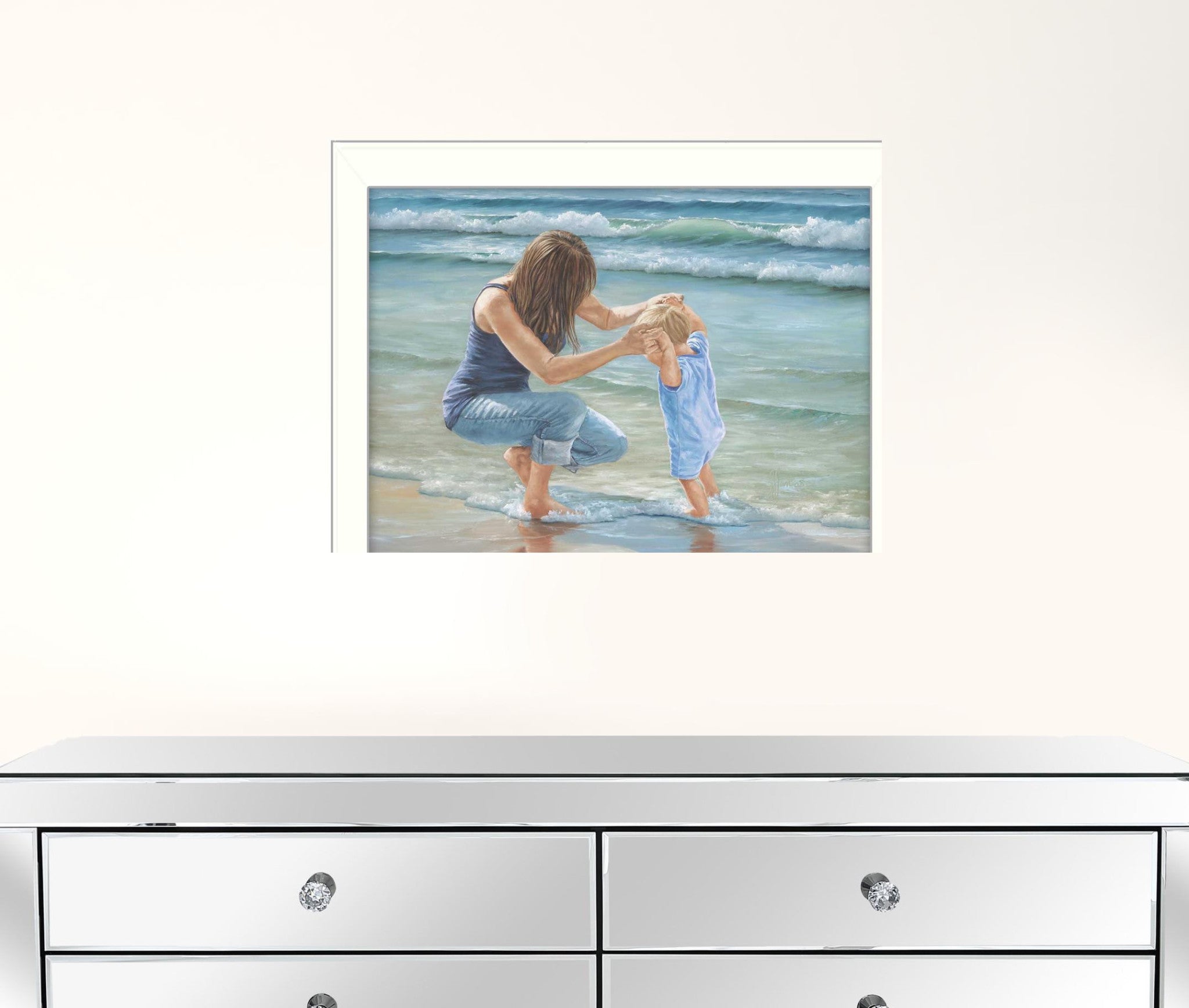 Playing In The Water White Framed Print Wall Art