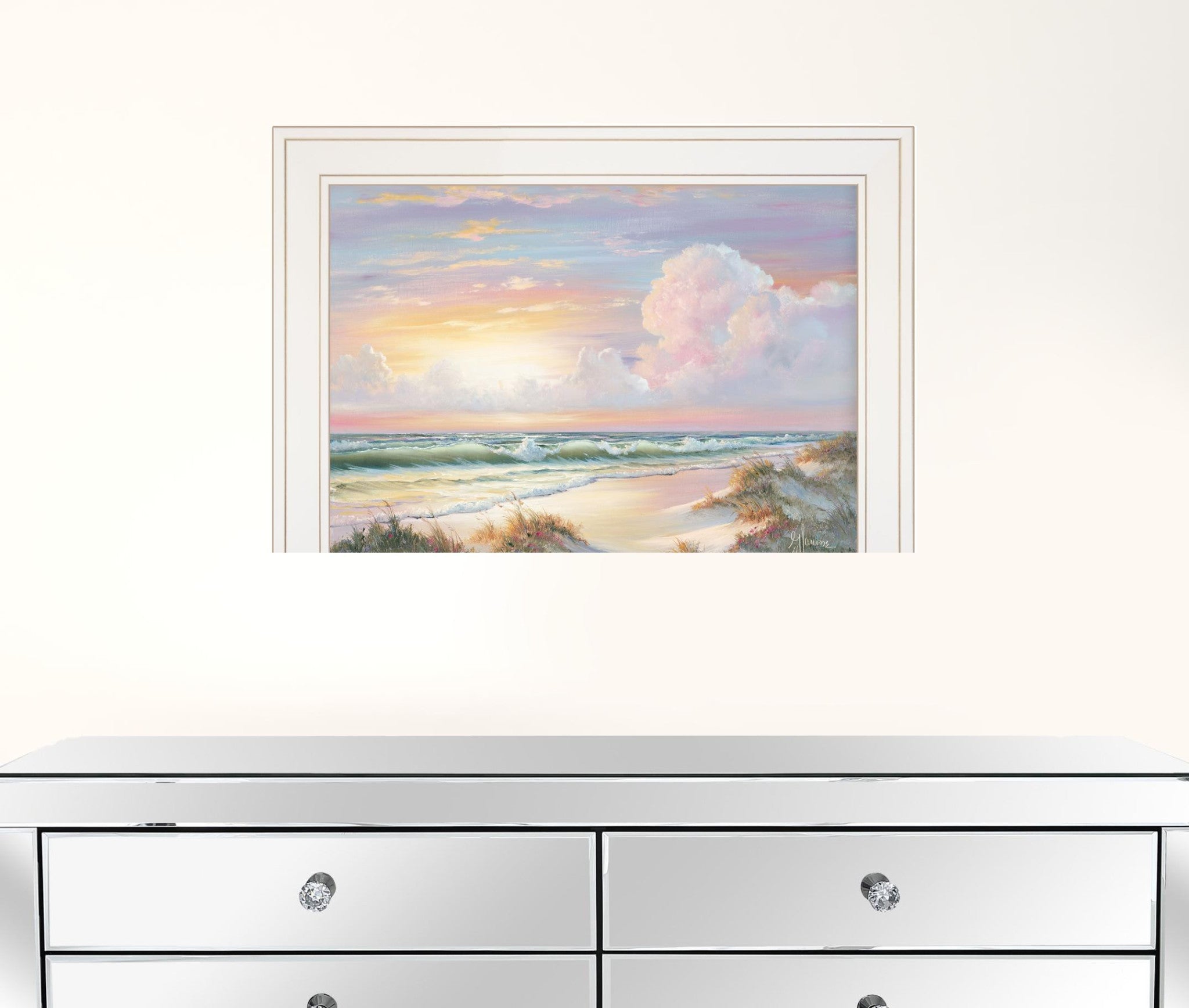 Golden Sunset On Crystal Cove 1 White Framed Print Wall Art