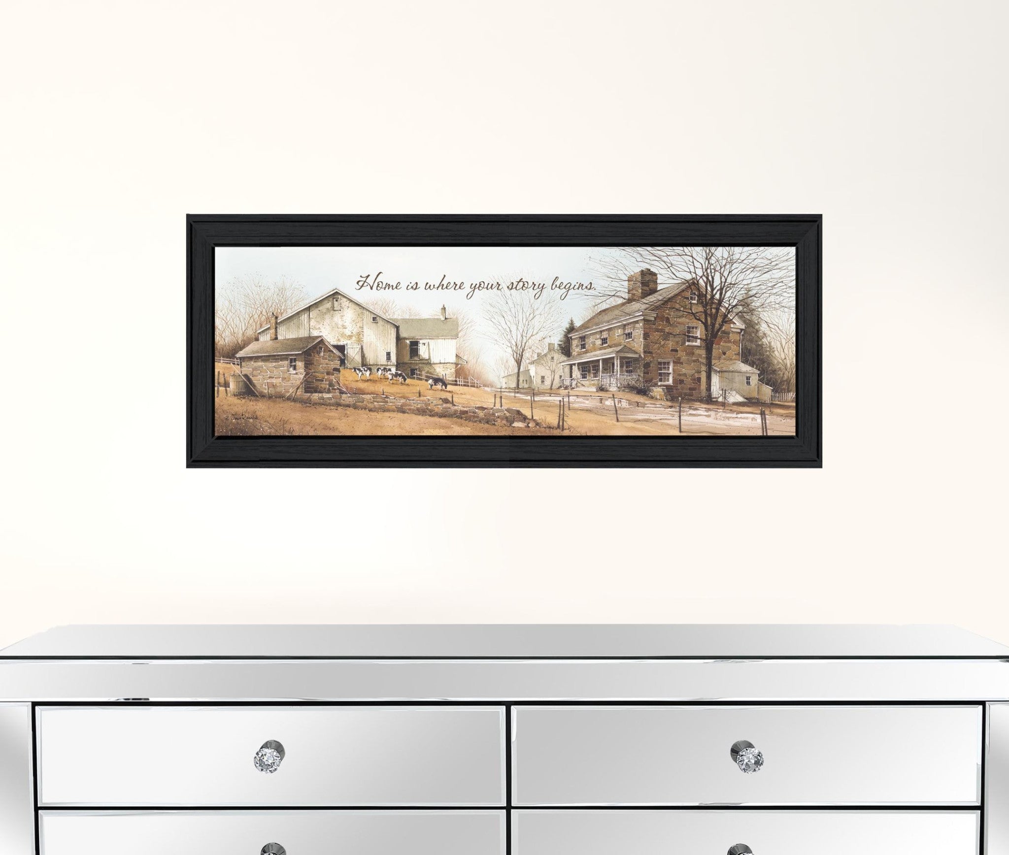 Home Begins Your Story Black Framed Print Wall Art