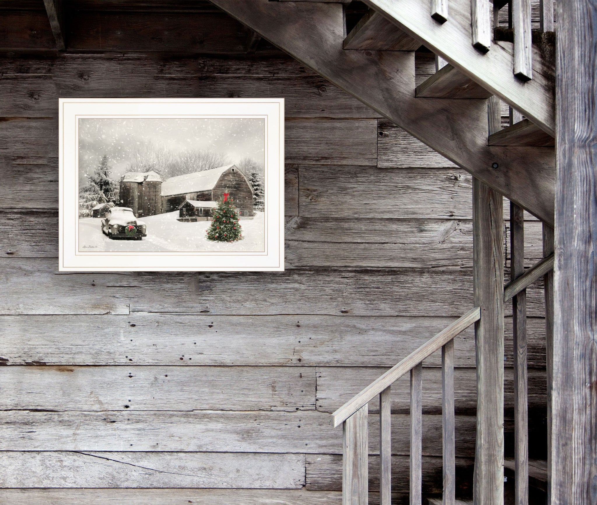 Farmhouse Christmas 1 White Framed Print Wall Art