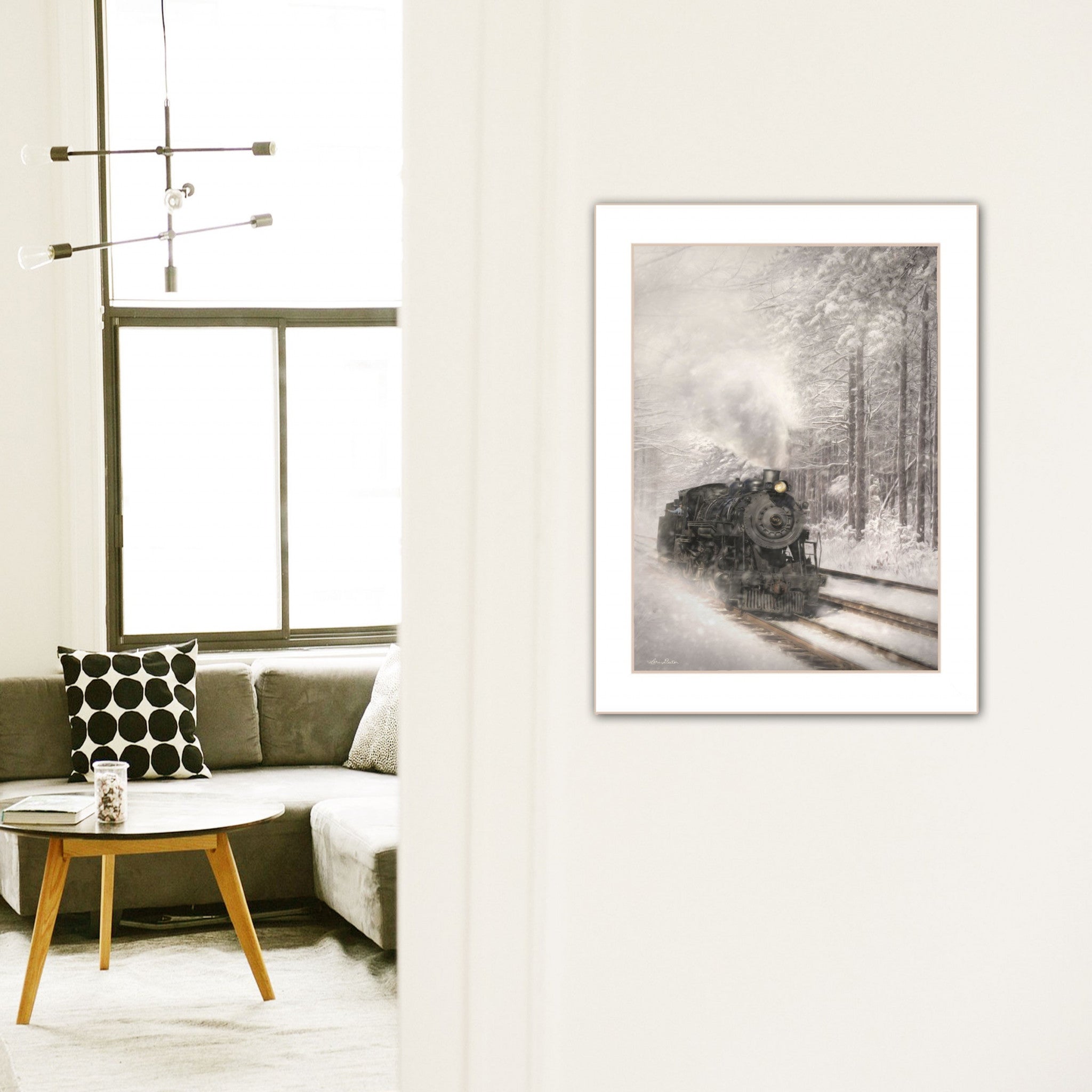 Snowy Locomotive 2 White Framed Print Wall Art