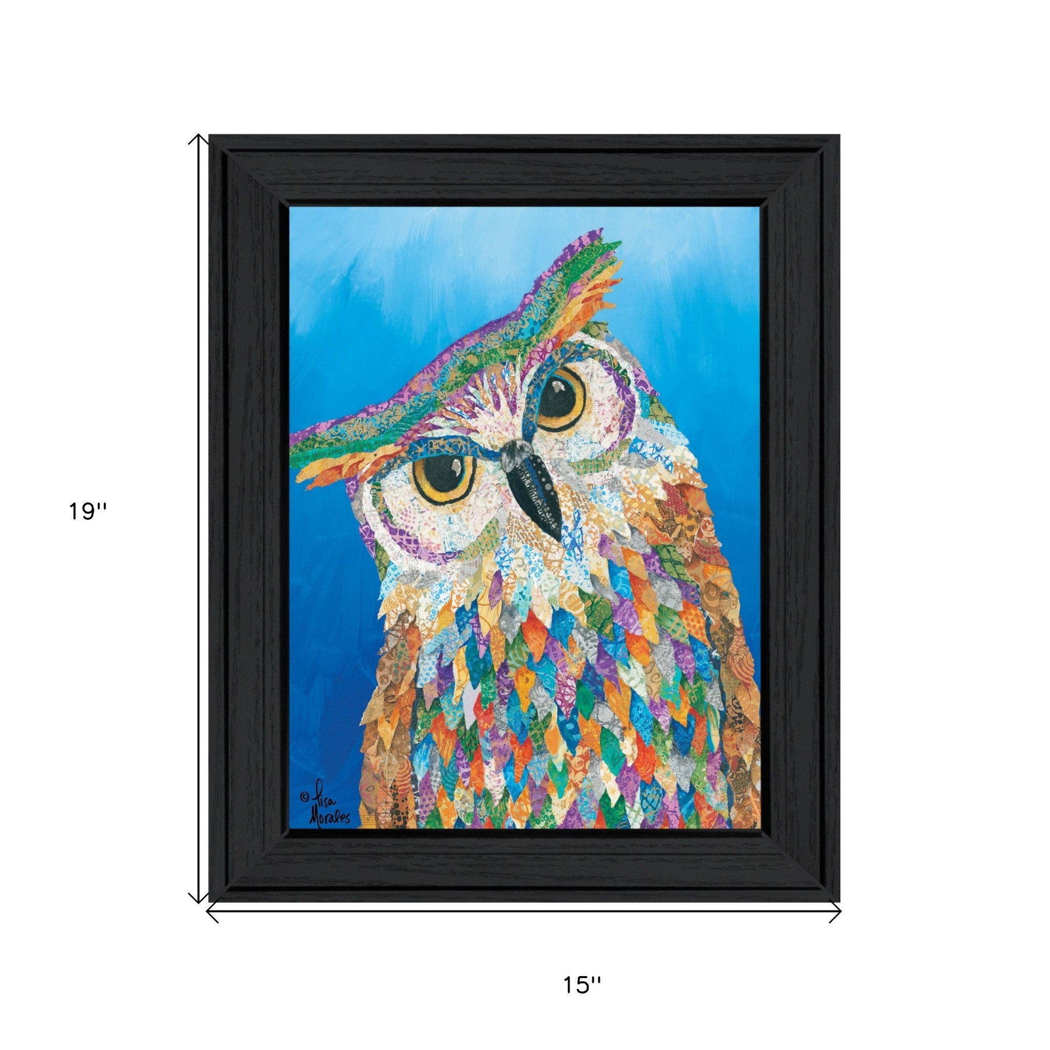 Owl on Blue Black Framed Print Wall Art