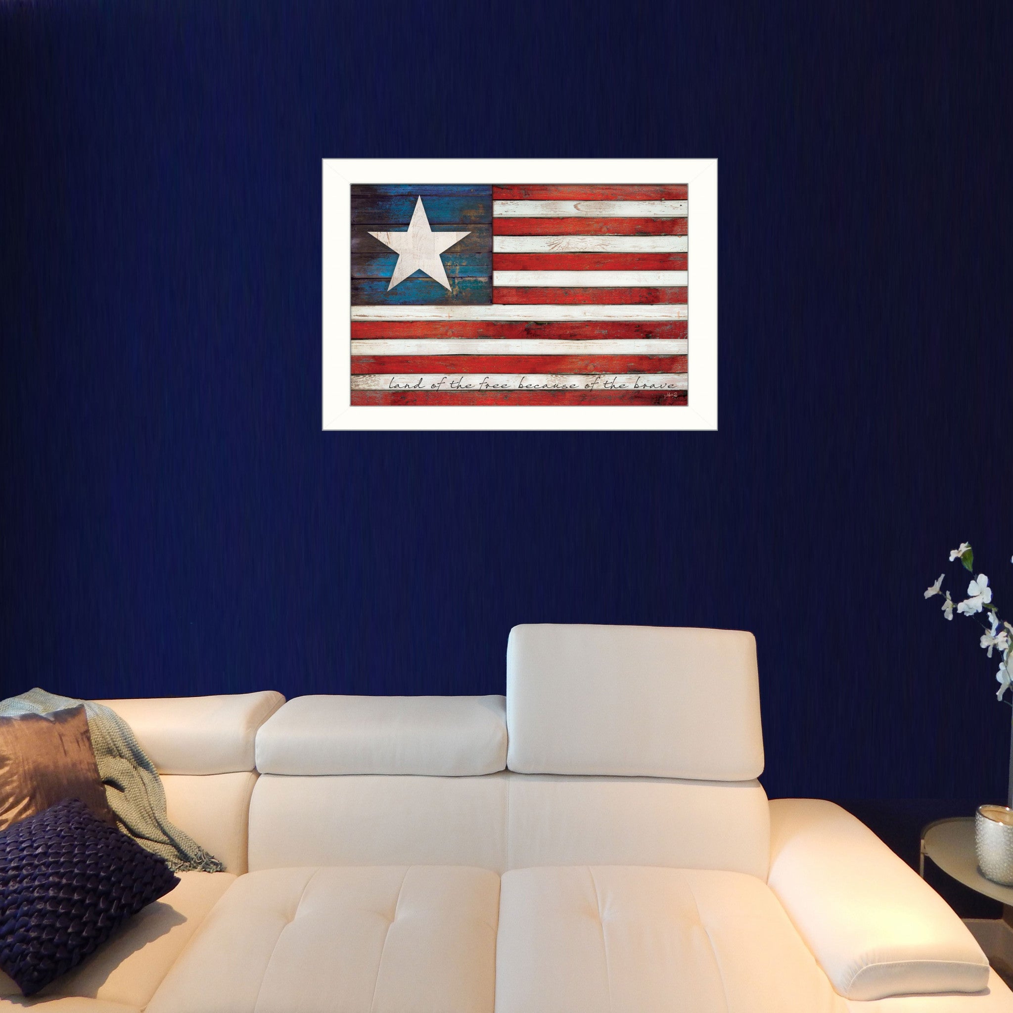 Land Of The Free White Framed Print Wall Art