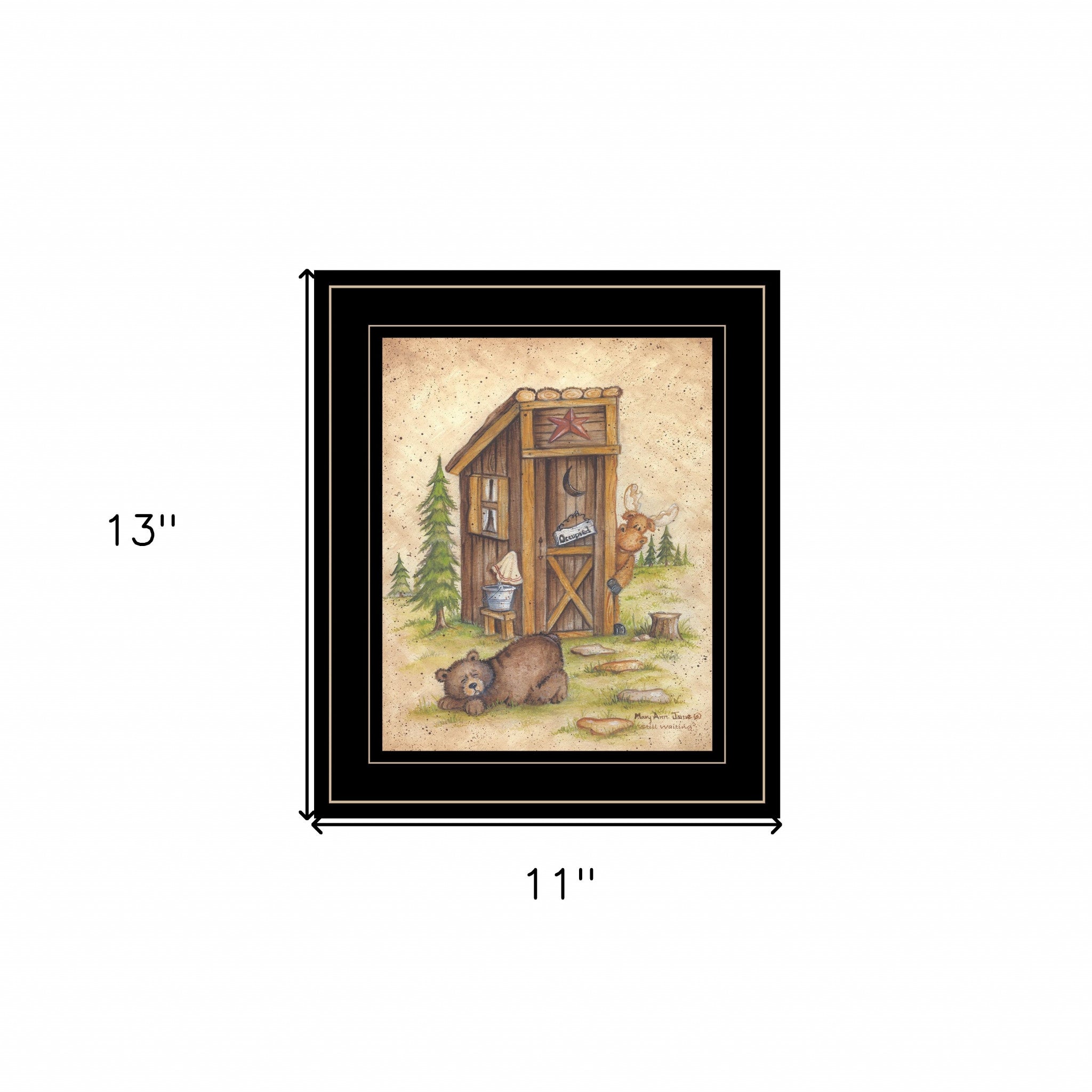 Still Waiting Bear and Moose Black Framed Print Bathroom Wall Art