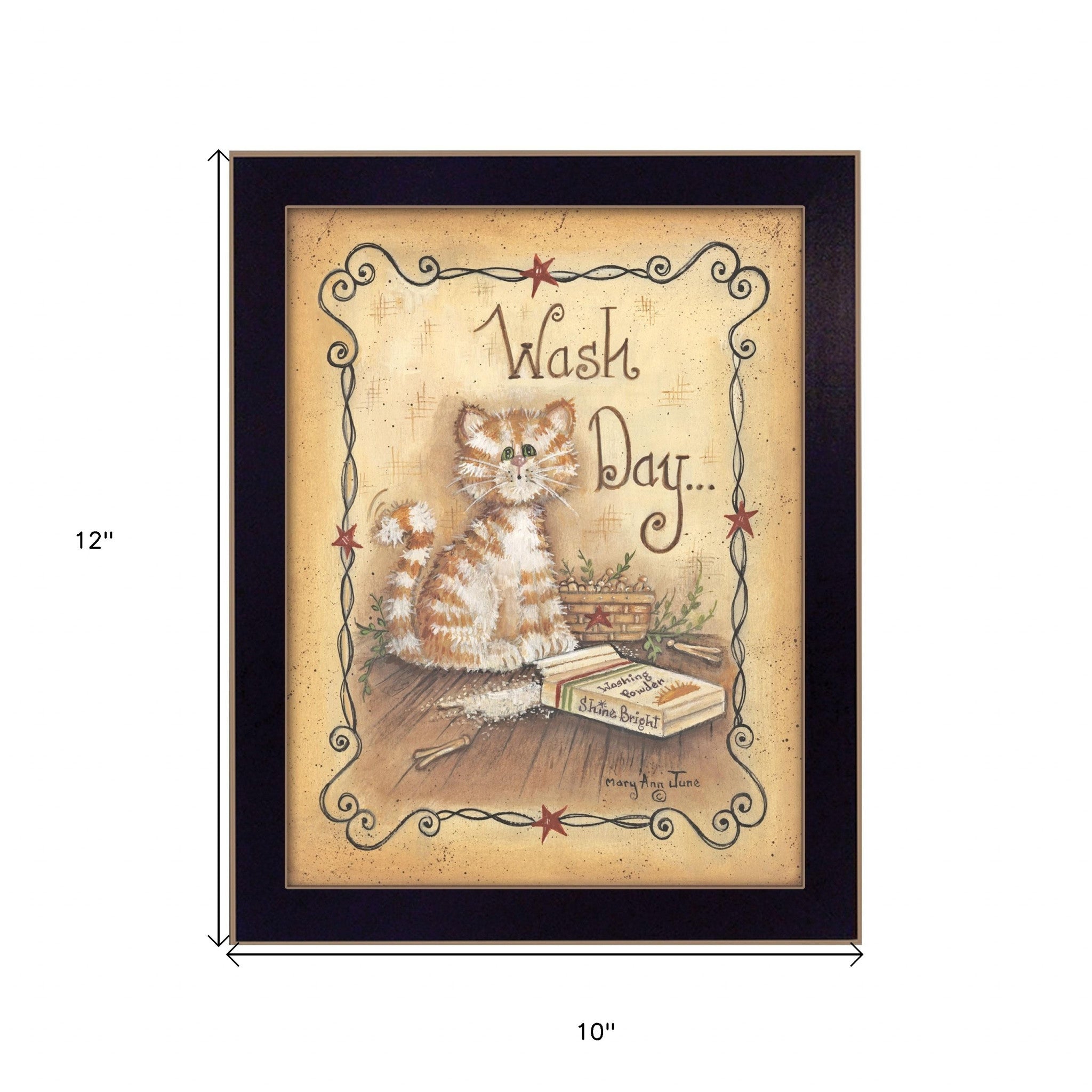 Wash Day Kitty Cat Black Framed Laundry Room Wall Art