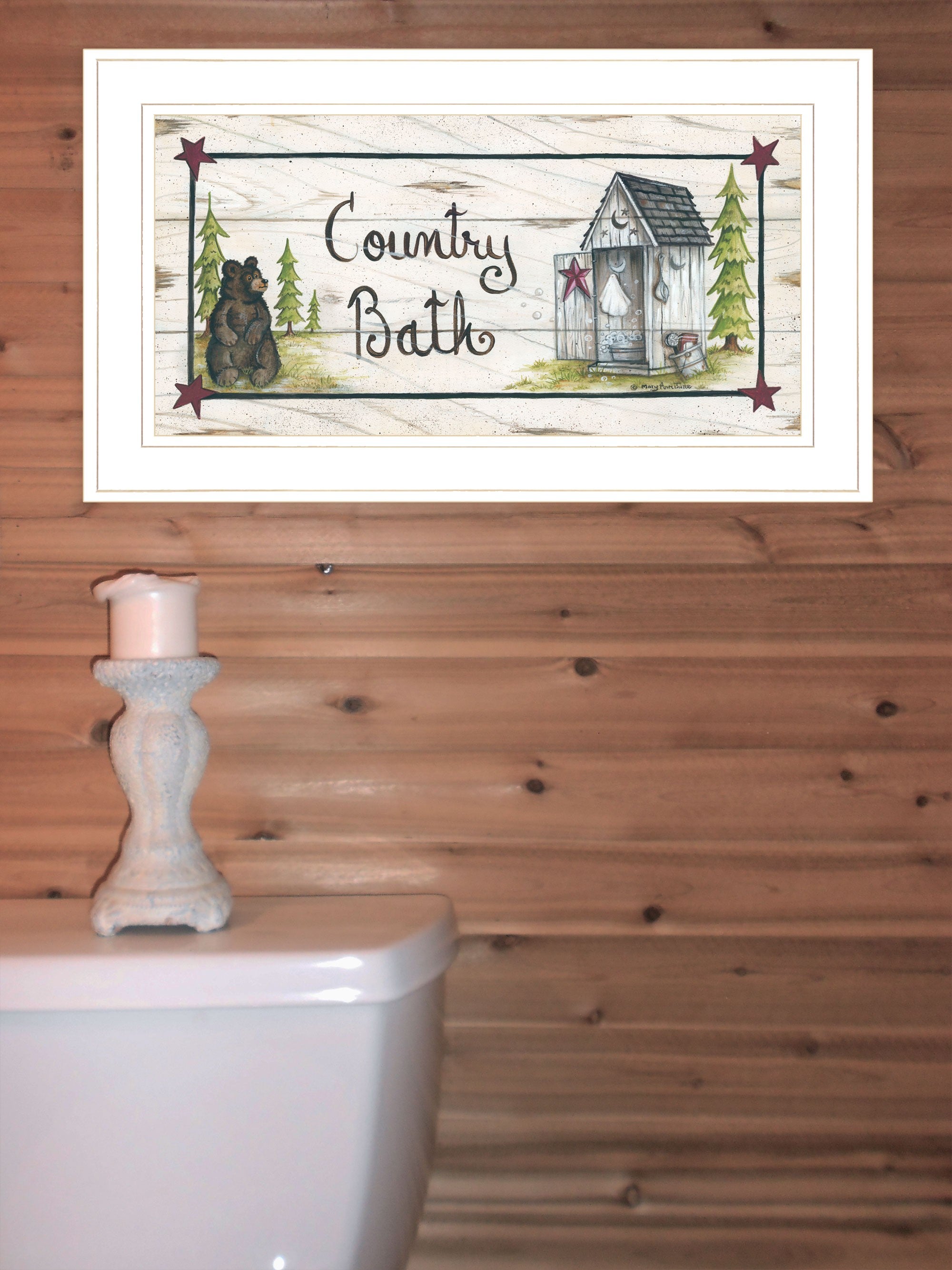 Country Bath 1 White Framed Print Bathroom Wall Art