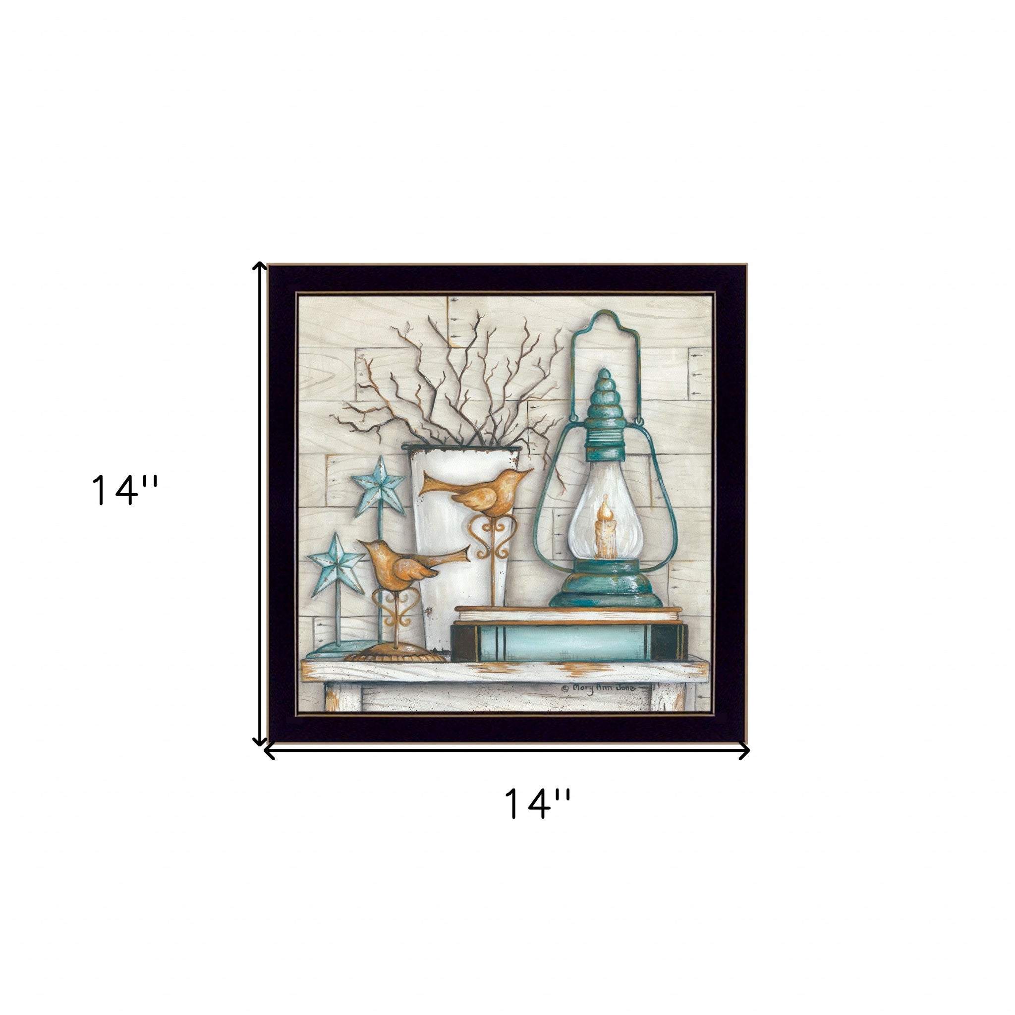 Lantern On Books 1 Black Framed Print Wall Art