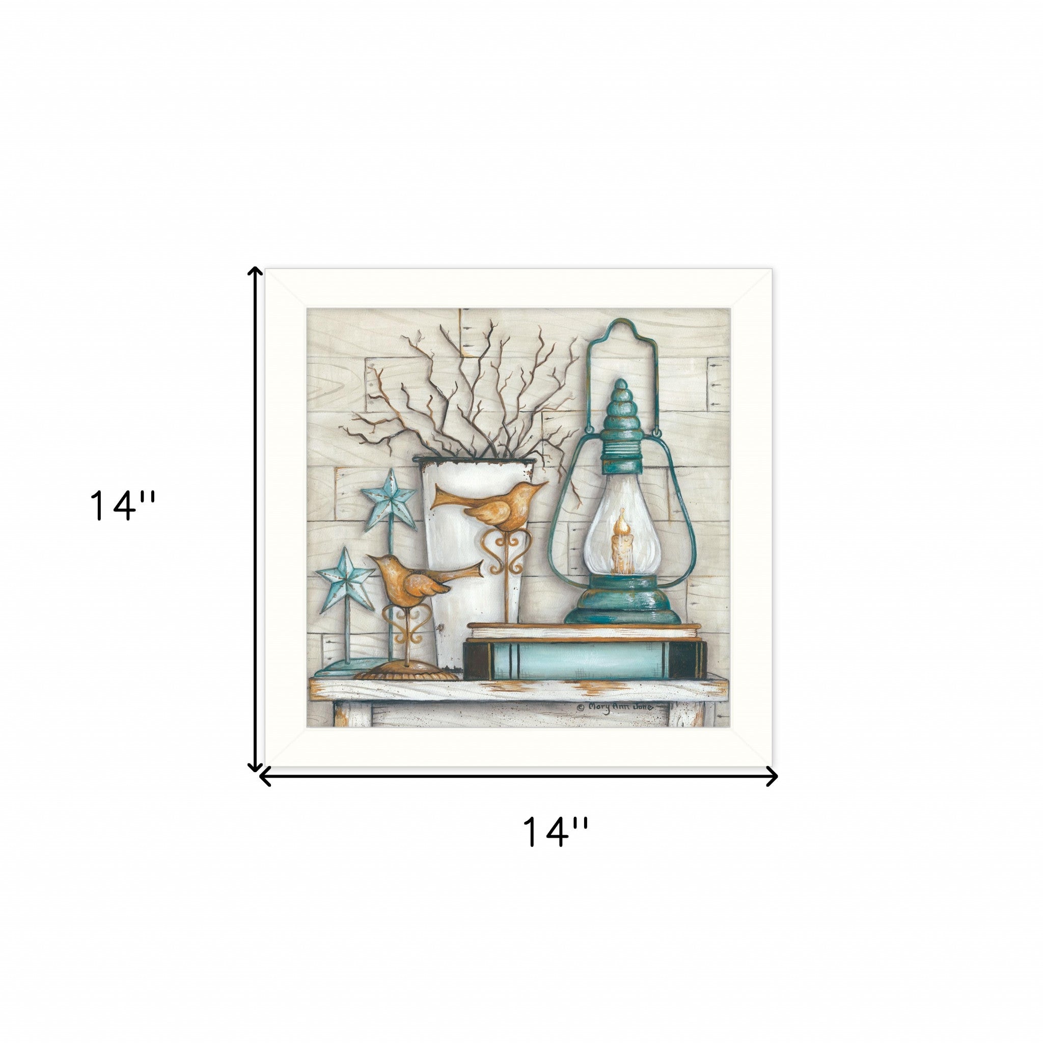 Lantern On Books 2 White Framed Print Wall Art