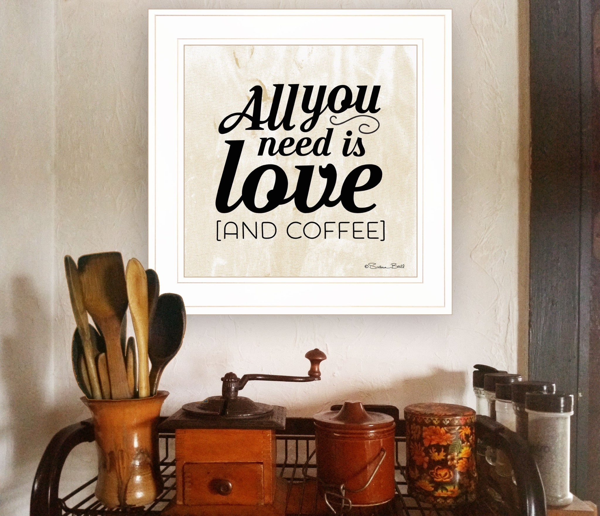 All You Need Is Love And Coffee 1 White Framed Print Wall Art