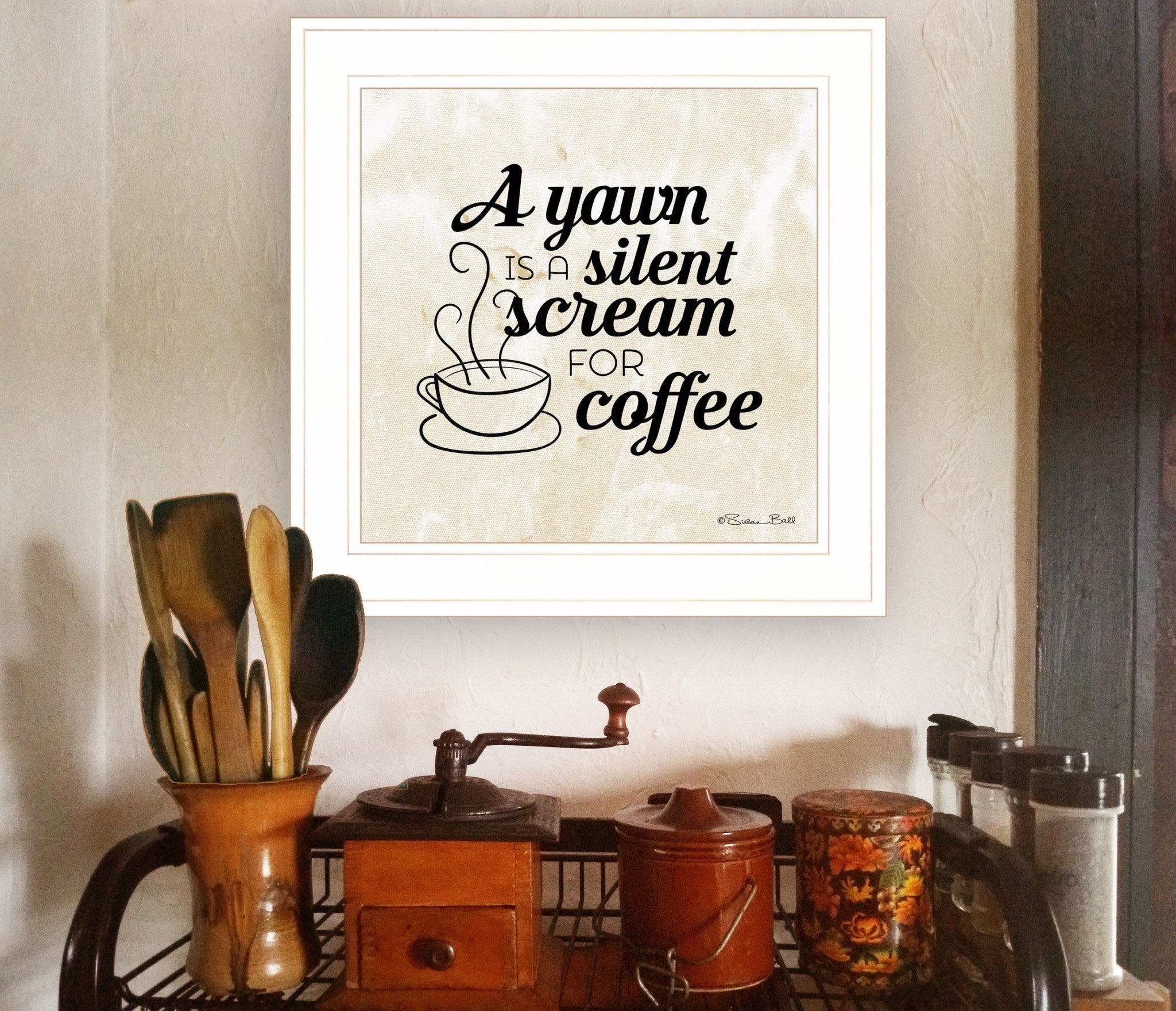 A Silent Scream For Coffee 1 White Framed Print Wall Art