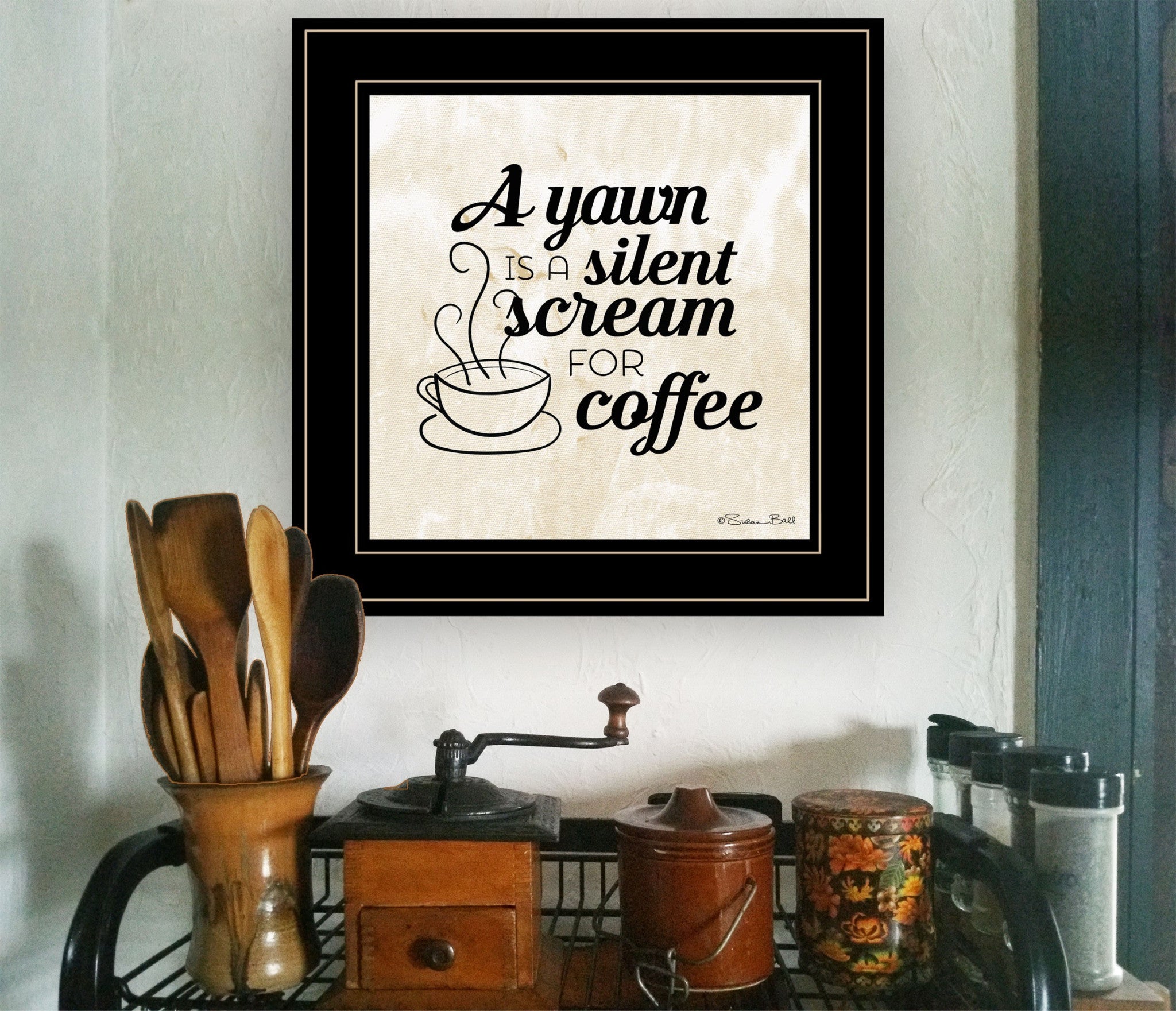 A Silent Scream For Coffee 2 Black Framed Print Wall Art