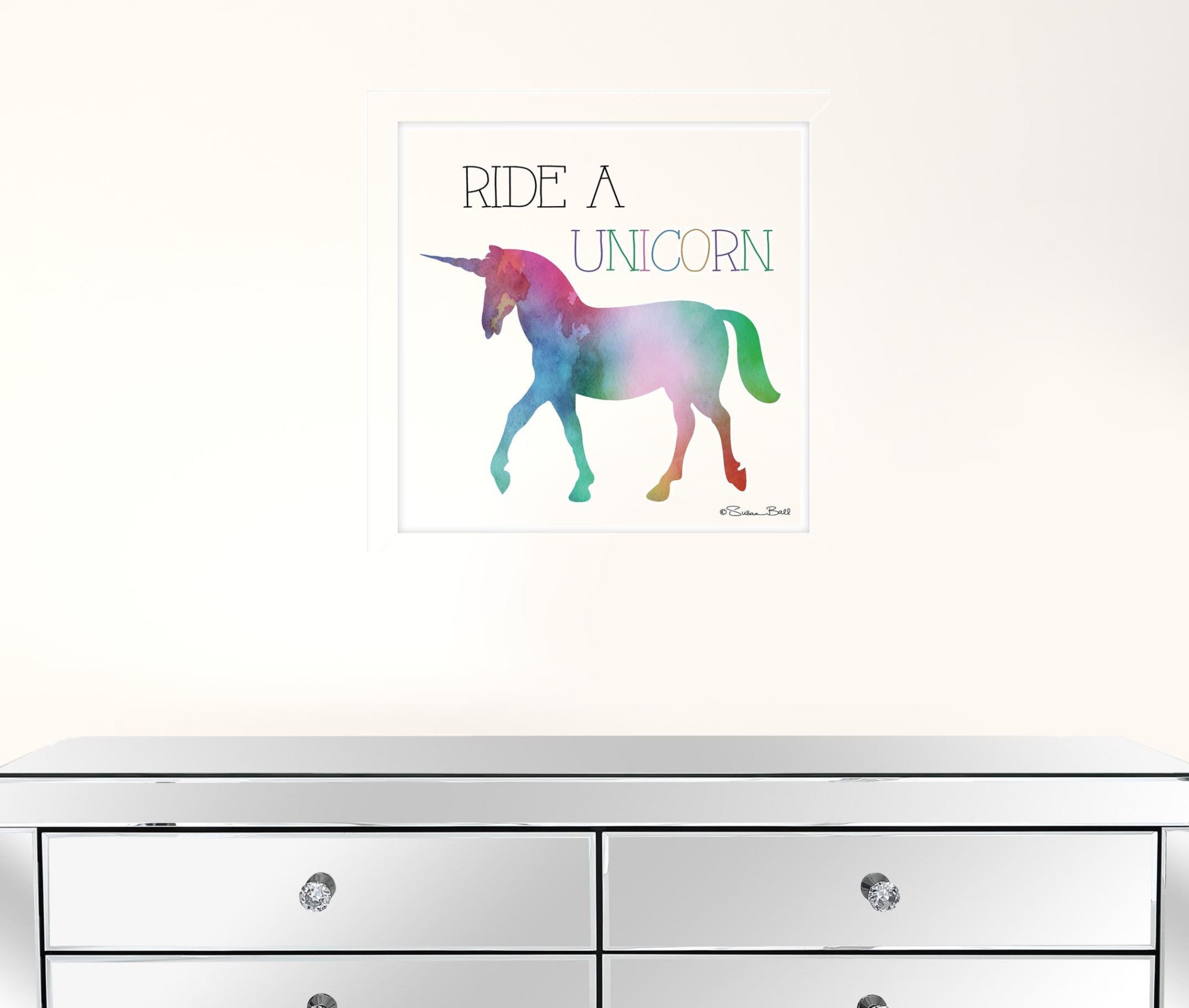 Ride A Unicorn White Framed Print Wall Art