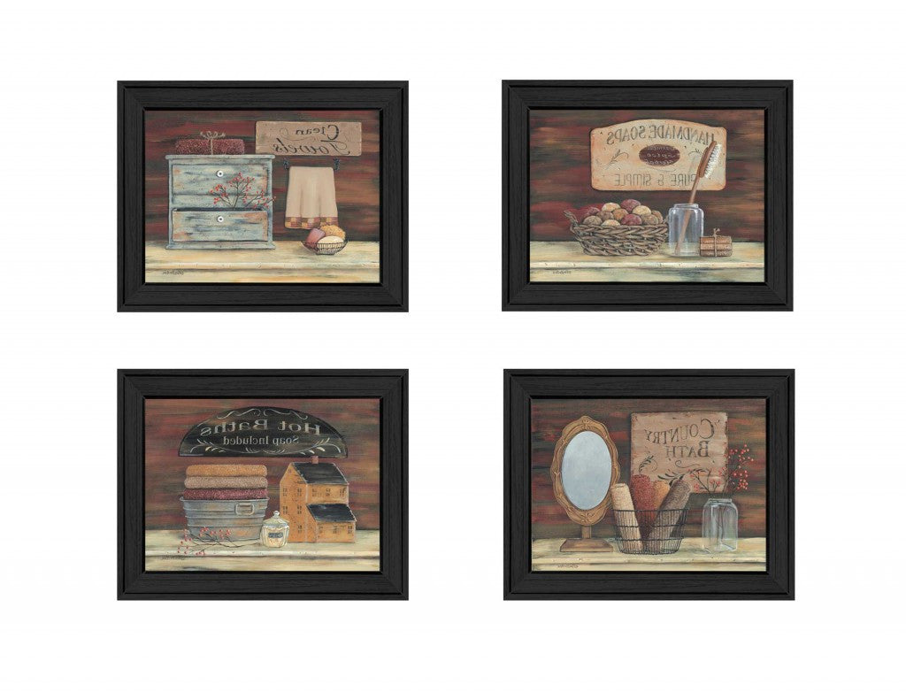 Set Of Four Bathroom I Black Framed Print Bathroom Wall Art