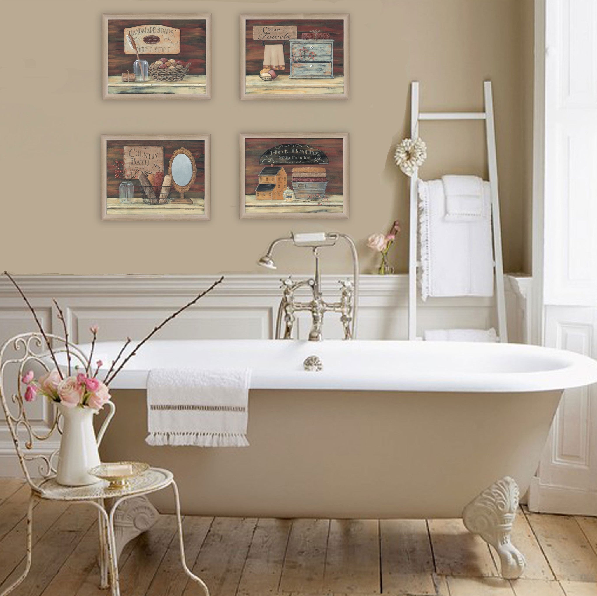 Set Of Four Bathroom Brown Framed Print Bathroom Wall Art