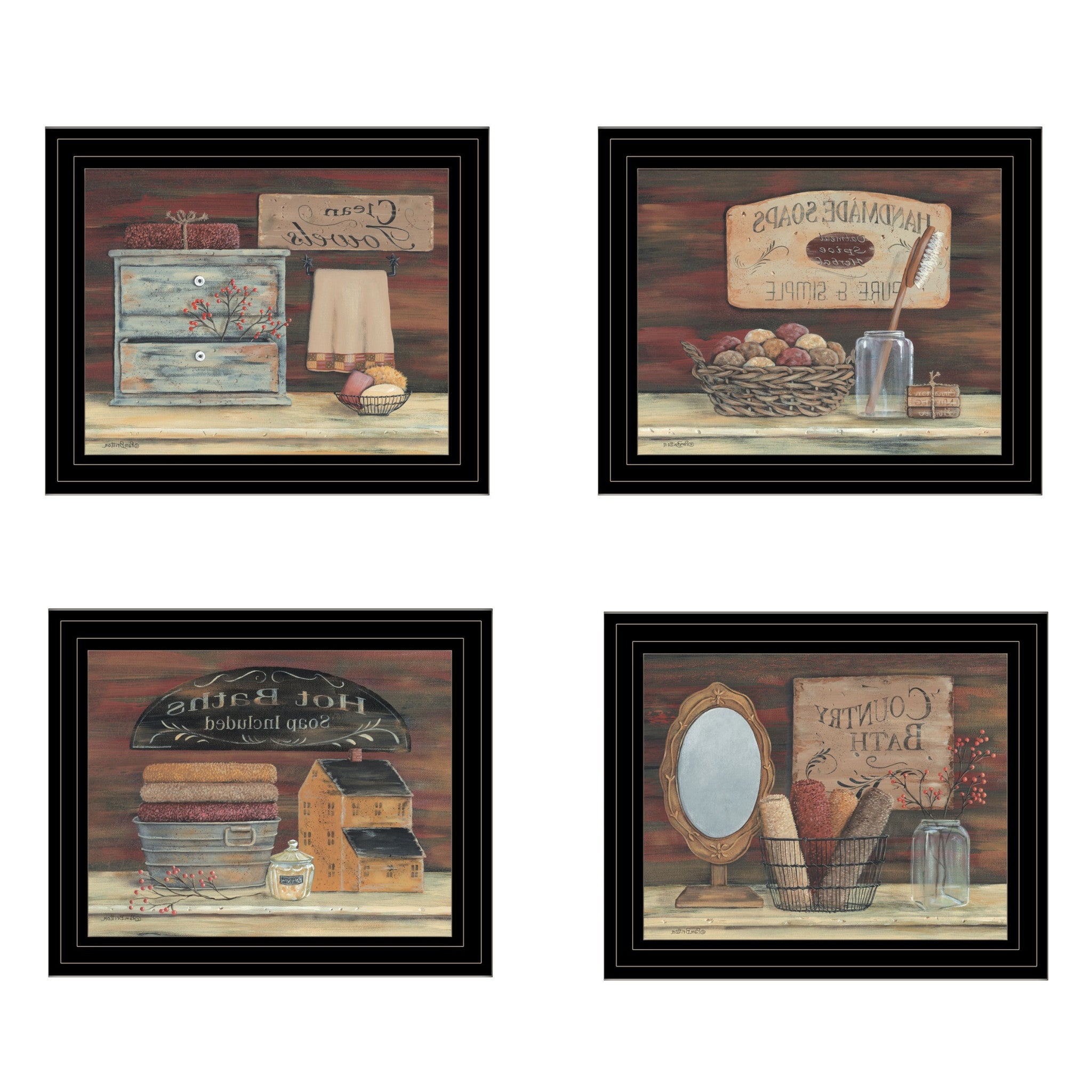 Set Of Four Bathroom Black Framed Print Bathroom Wall Art