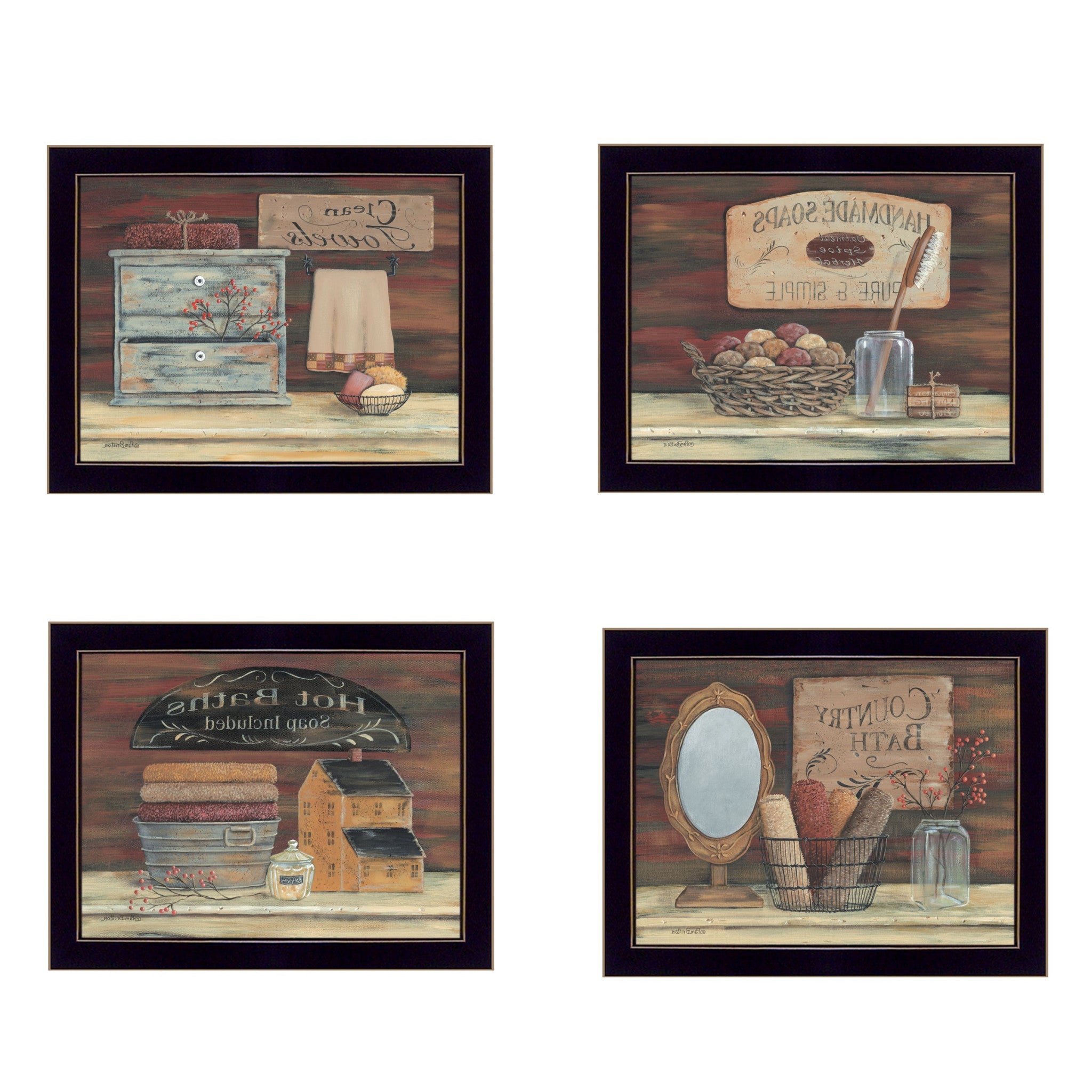 Set Of Four Bathroom Black Framed Print Bathroom Wall Art