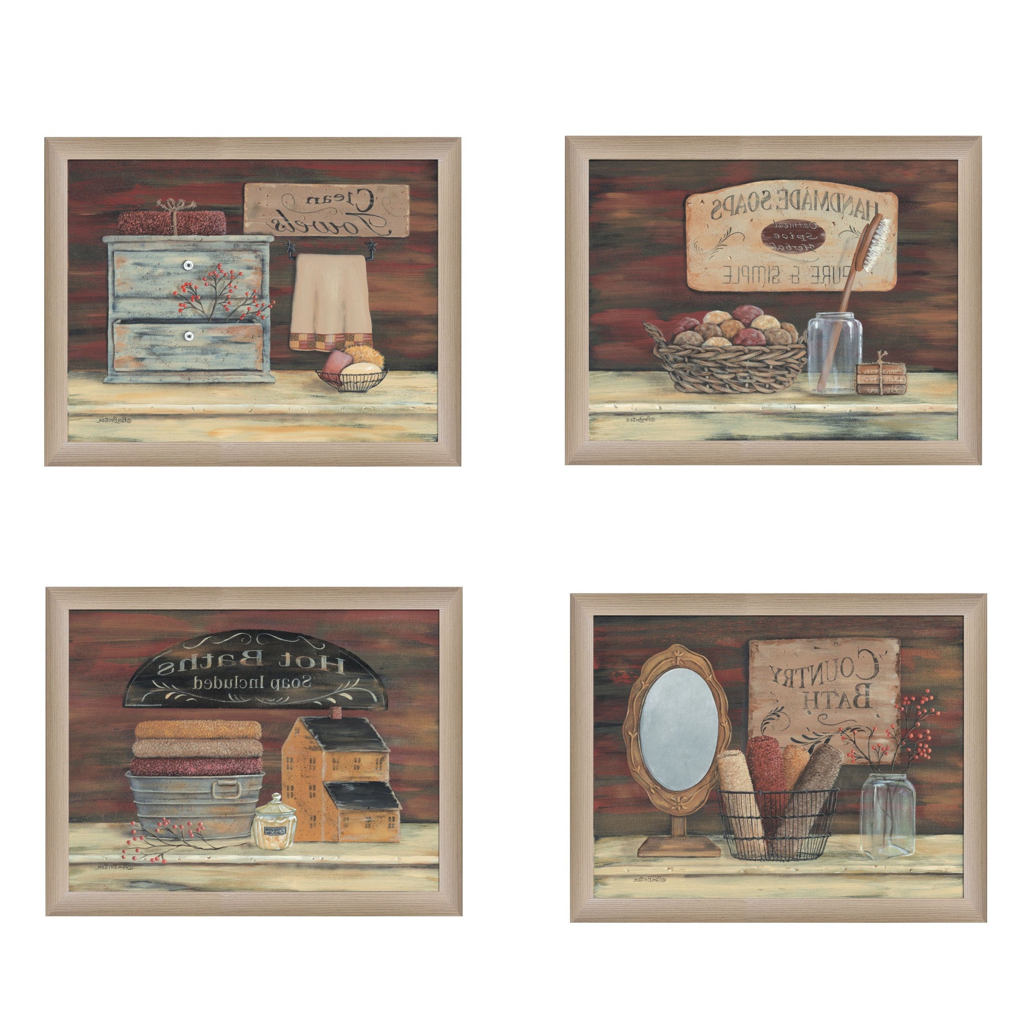 Set Of Four Bathroom Brown Framed Print Bathroom Wall Art