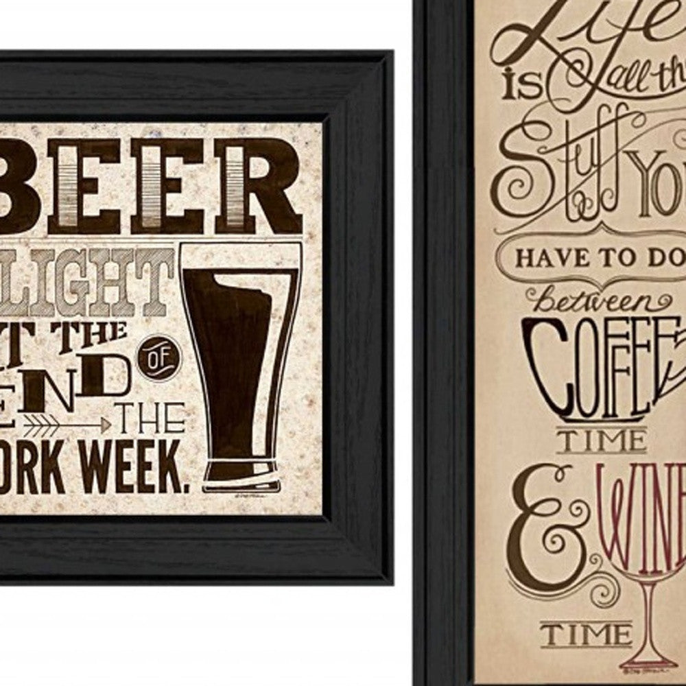 Set Of Three Beer Time Black Framed Print Wall Art