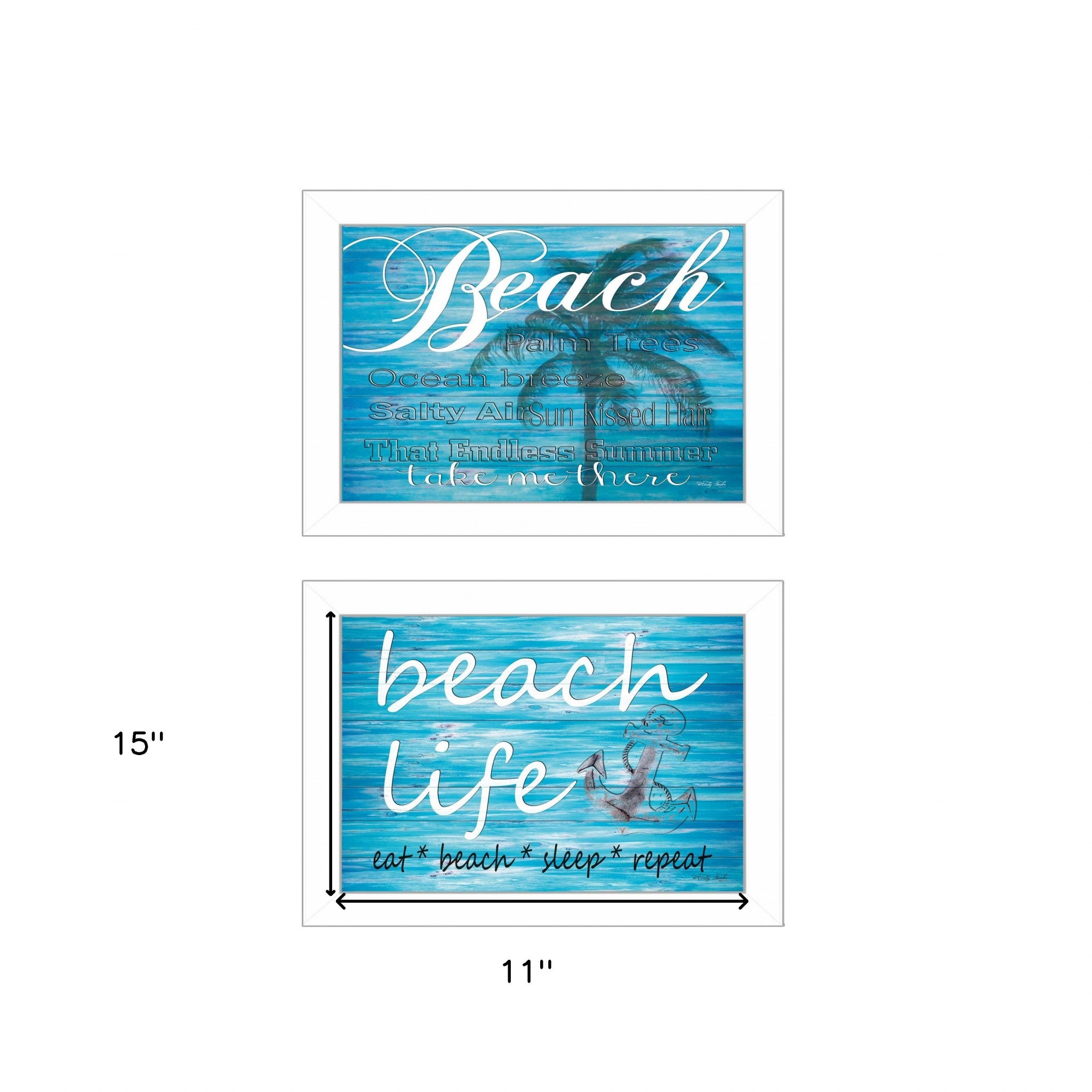 Set Of Two Beach Life 3 White Framed Print Wall Art