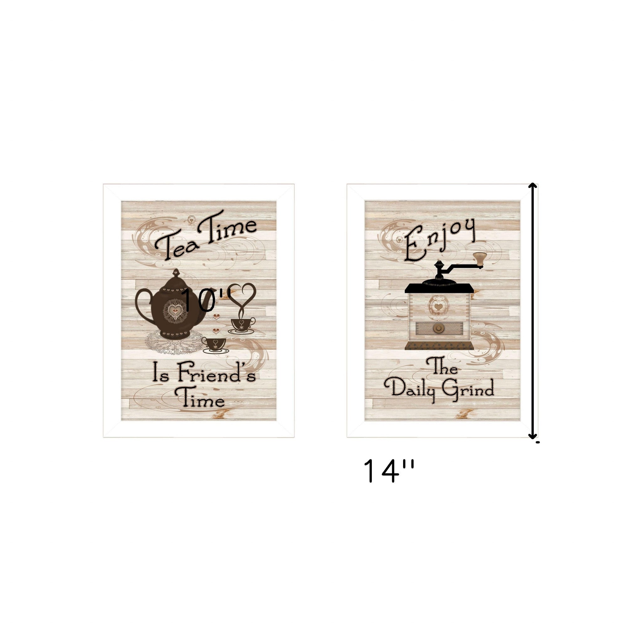 Set Of Two Enjoy Tea Time 3 White Framed Print Wall Art