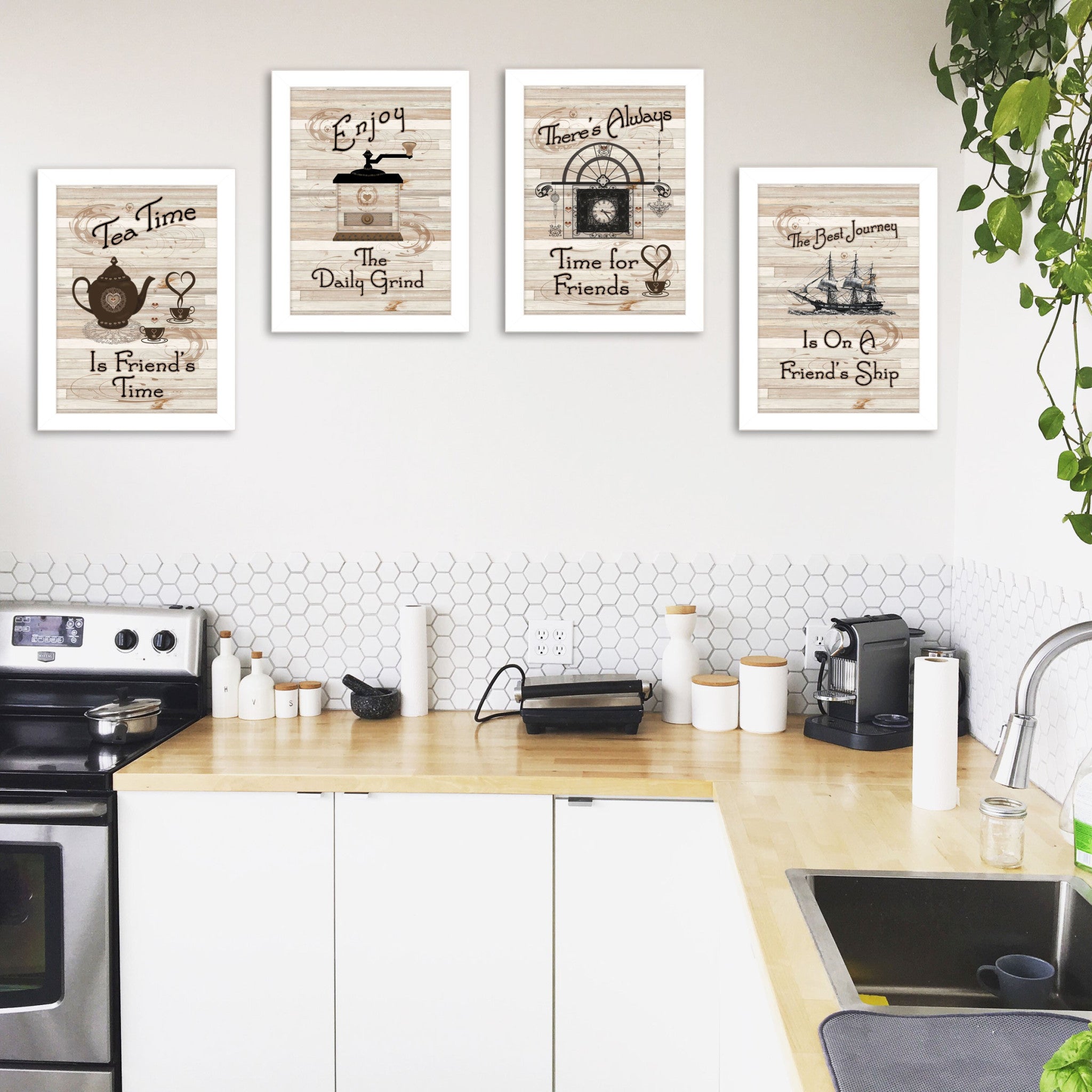 Set Of Four Friendship 3 White Framed Print Kitchen Wall Art