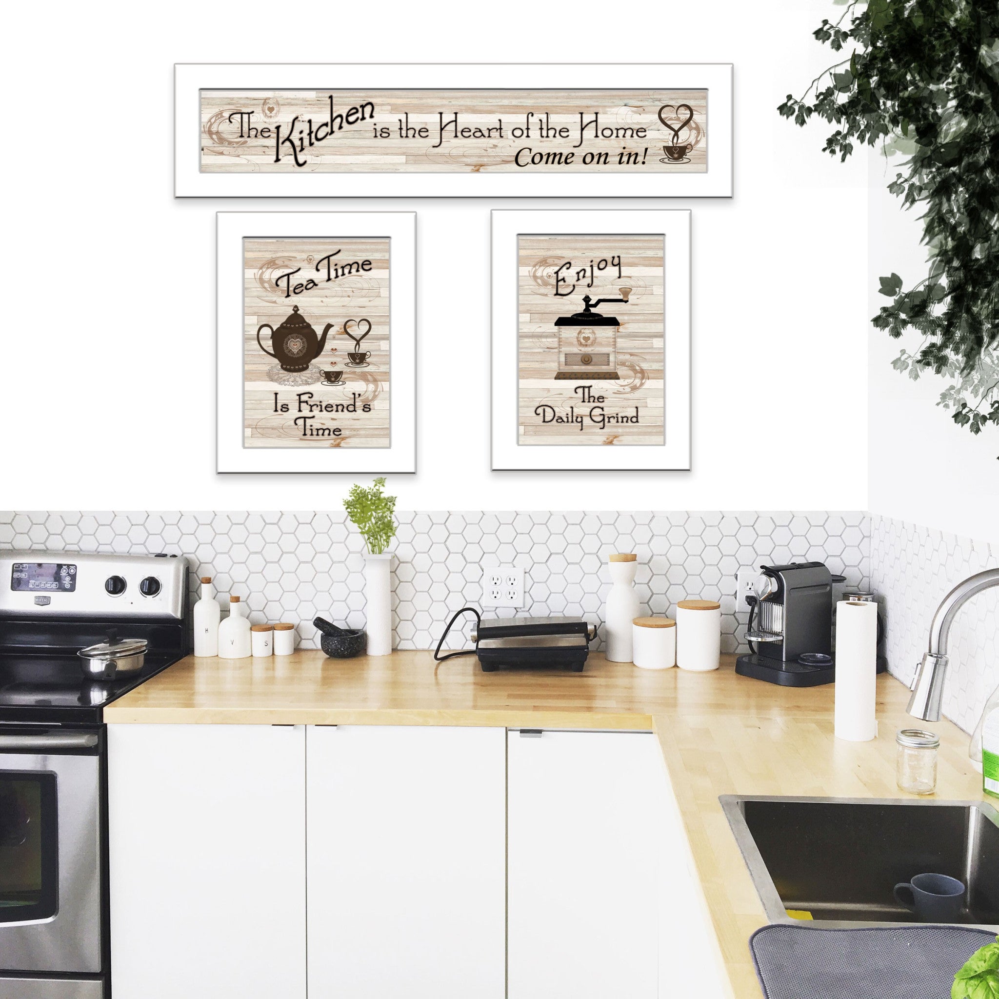 Set Of Three Kitchen Friendship Collection Iii 2 White Framed Print Kitchen Wall Art