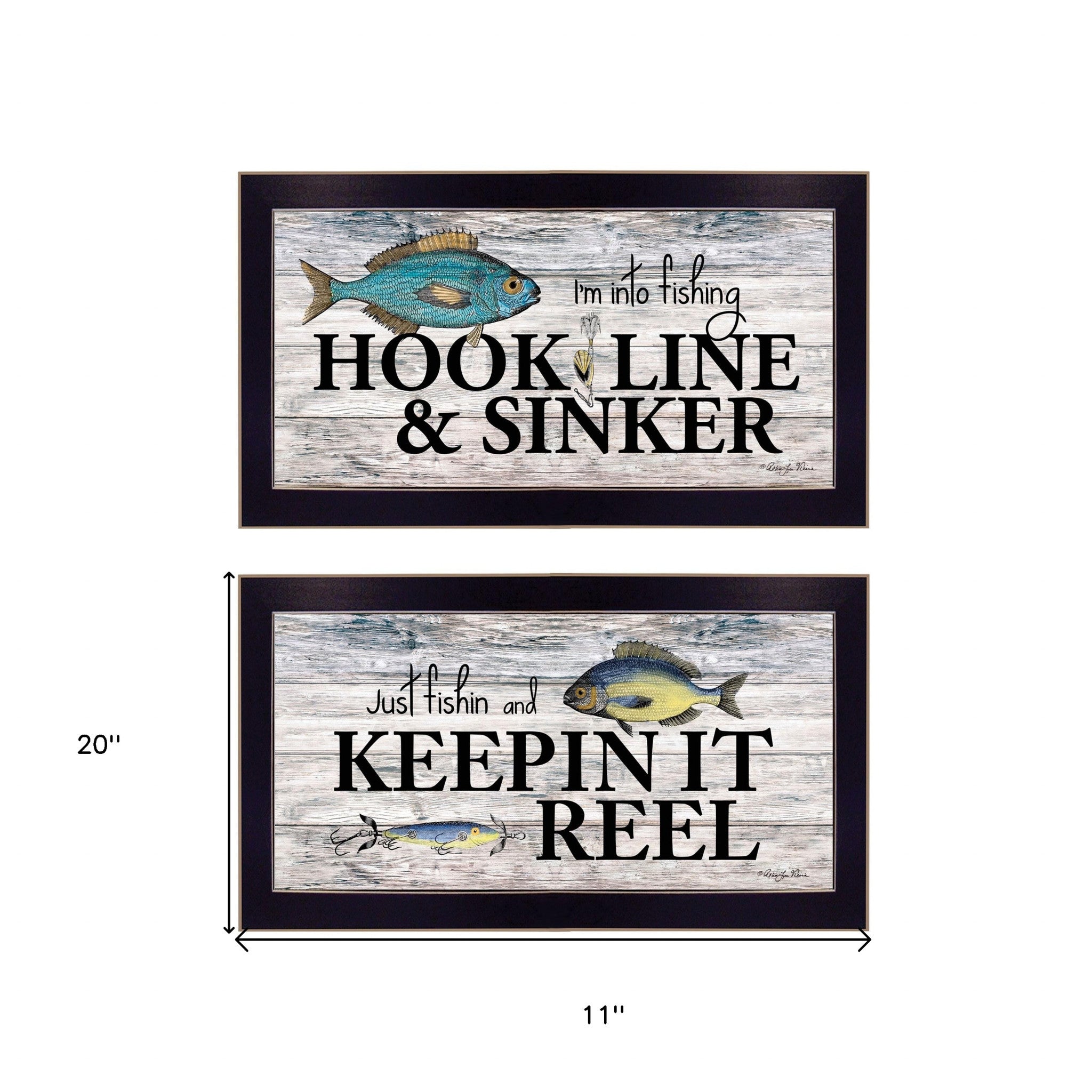 Set Of Two Fishing Combo 1 Black Framed Print Wall Art