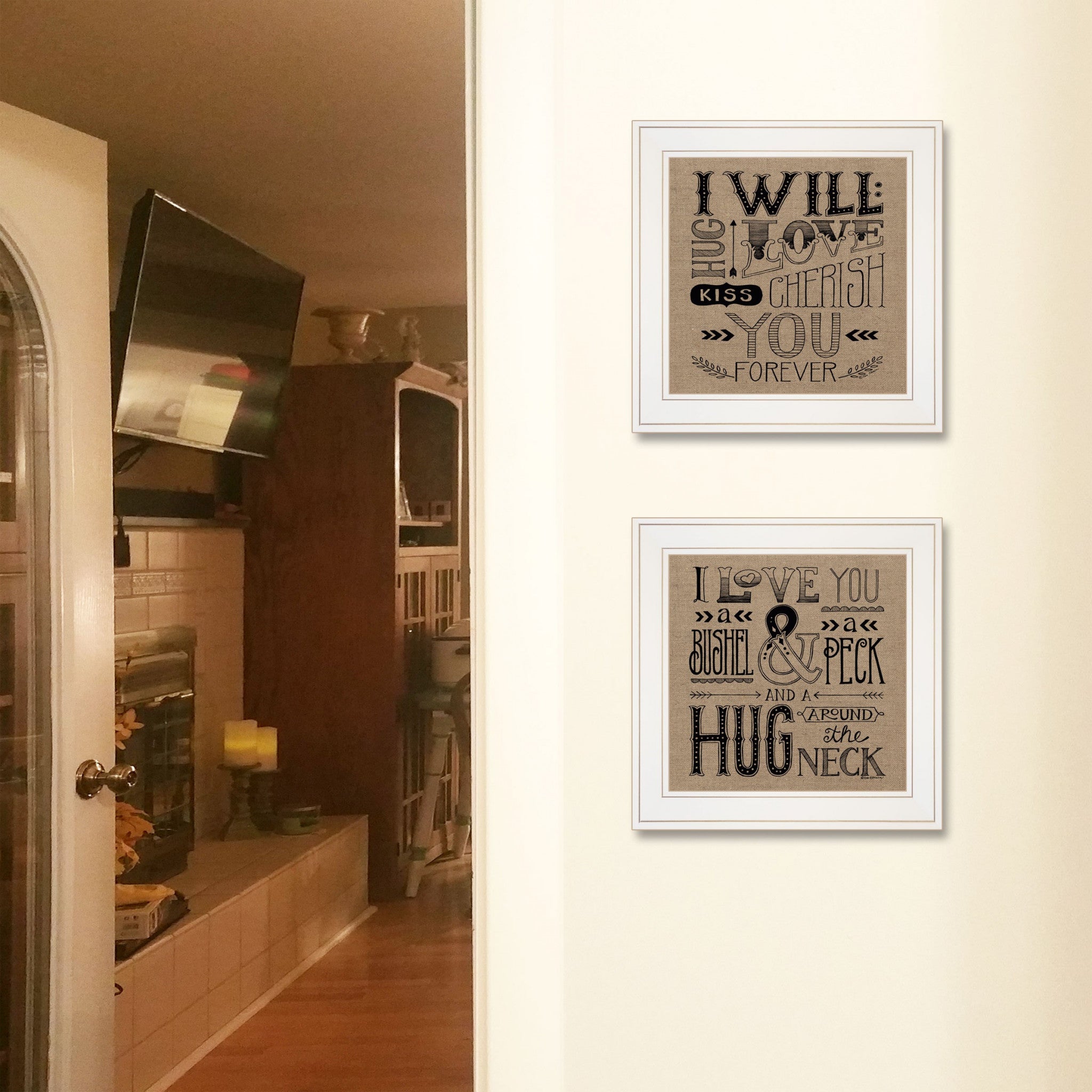 Set Of Two Hugs Or Forever 1 White Framed Print Wall Art