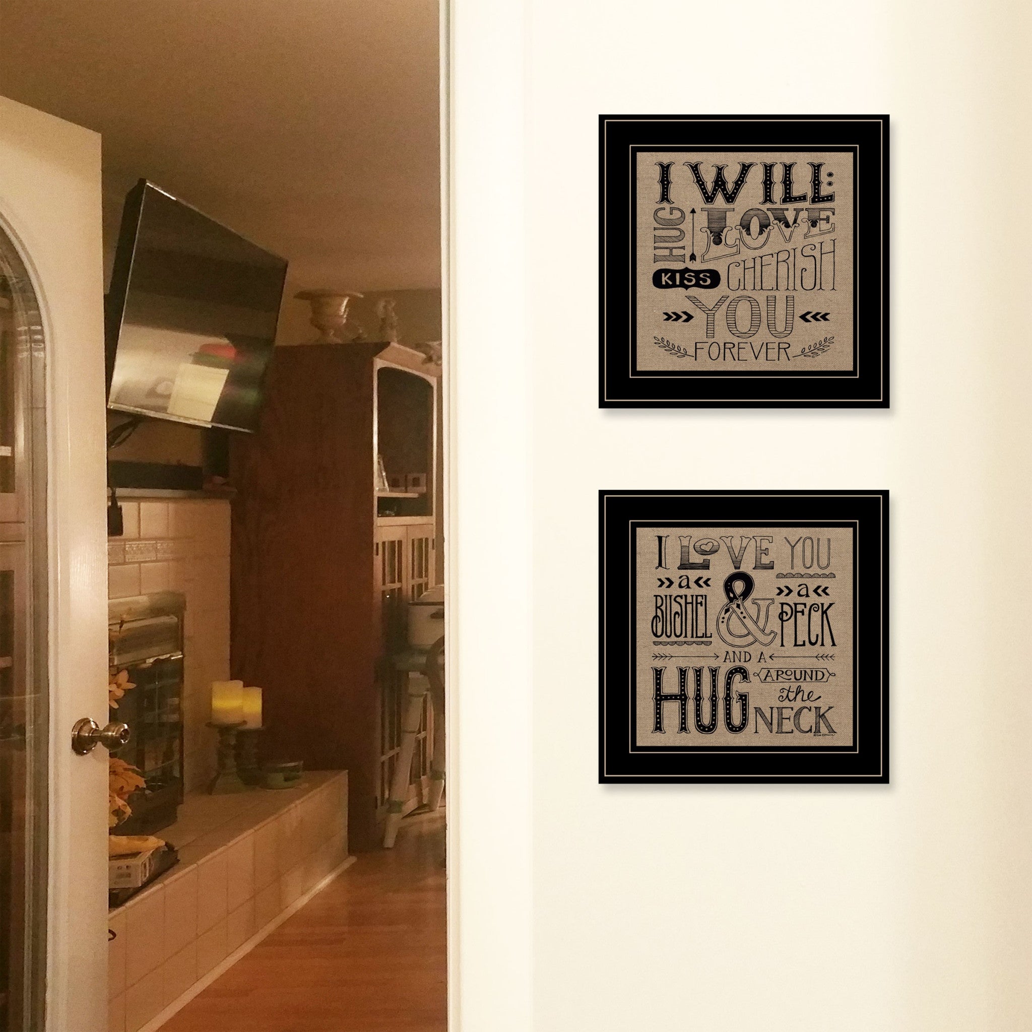 Set Of Two Hugs Or Forever 2 Black Framed Print Wall Art