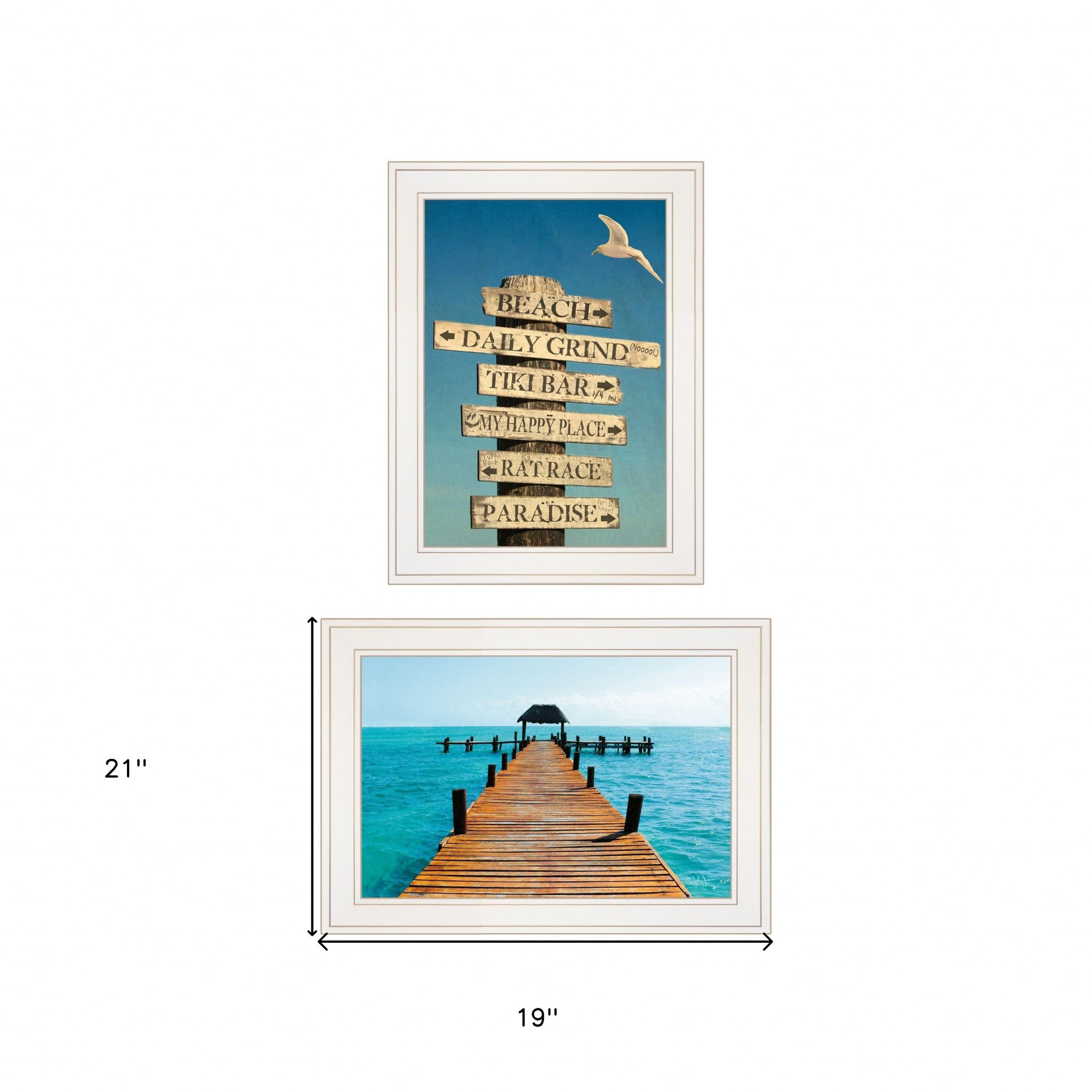 Set Of Two Beach Nautical White Framed Print Wall Art