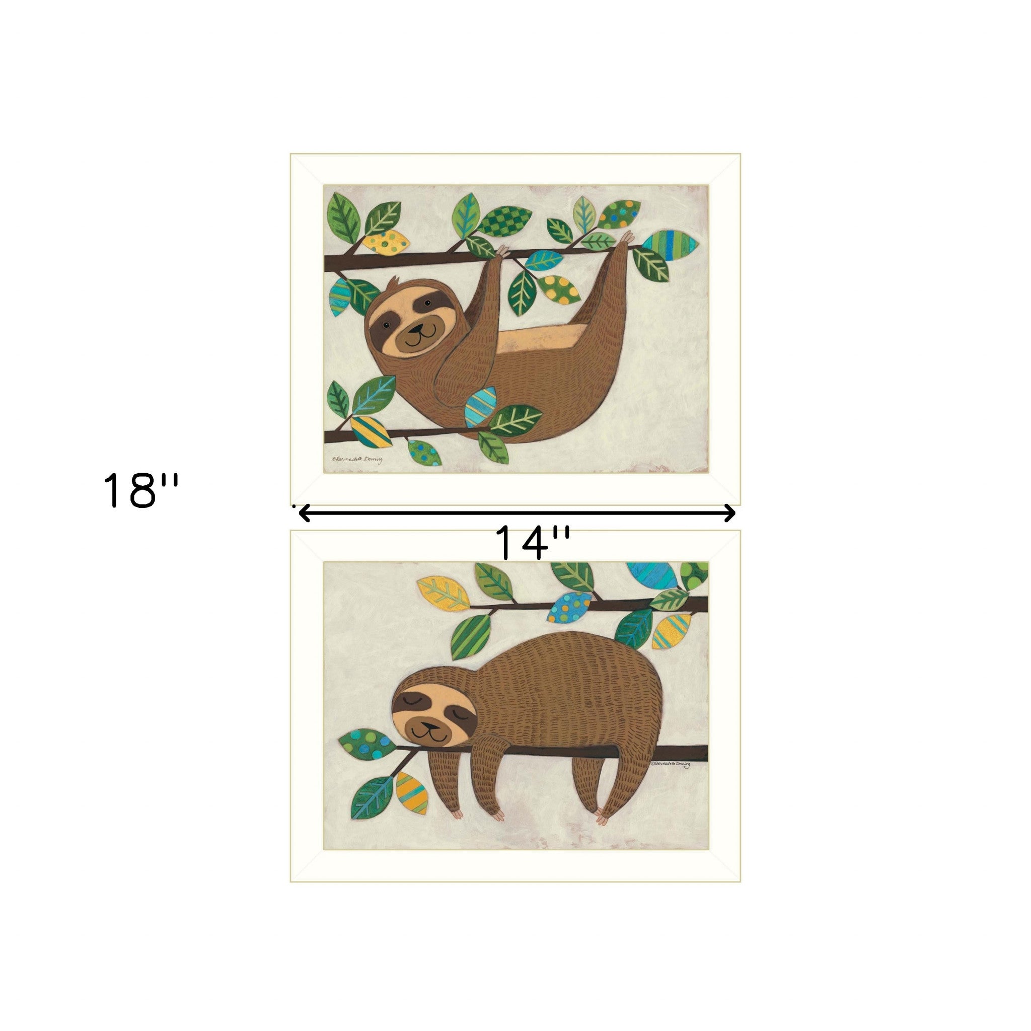 Set Of Two Cute Sloths 2 White Framed Print Wall Art